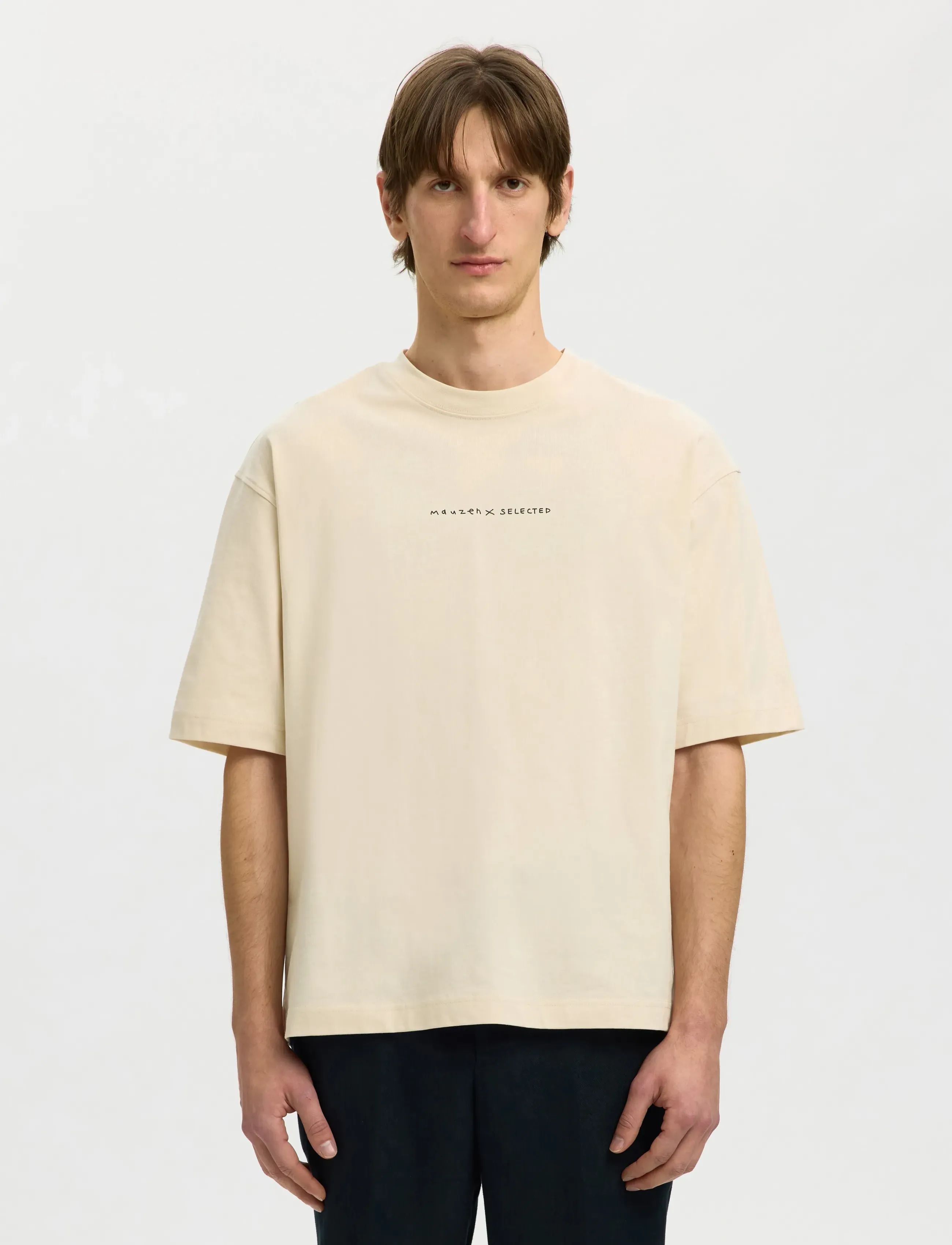 Selected SLHRELAXNORMAN LICENSE SS TEE - T-shirts - BIRCH / cream