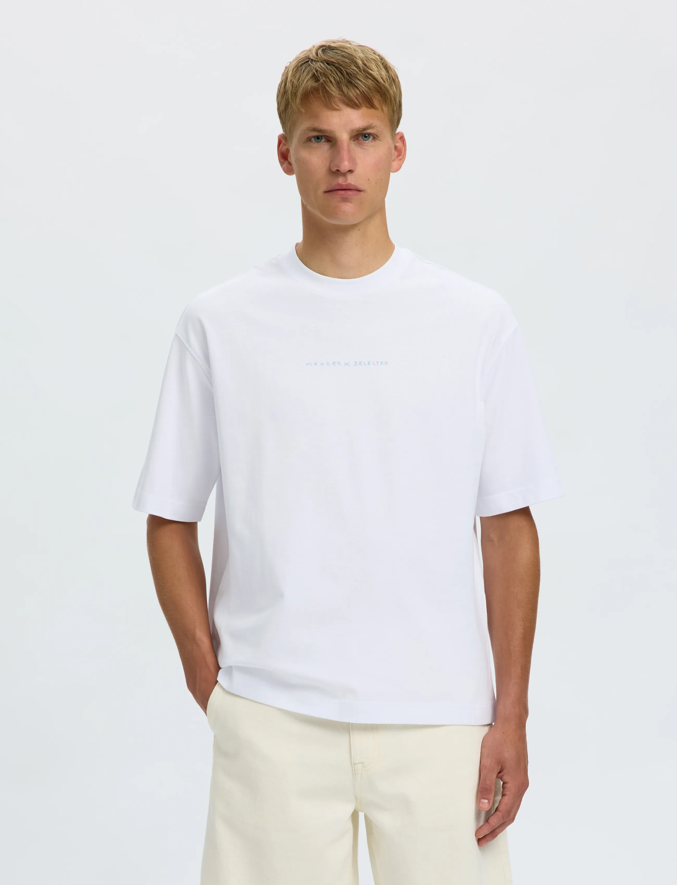 Selected SLHRELAXNORMAN LICENSE SS TEE - Lühikeste varrukatega T-särgid - BRIGHT WHITE / white