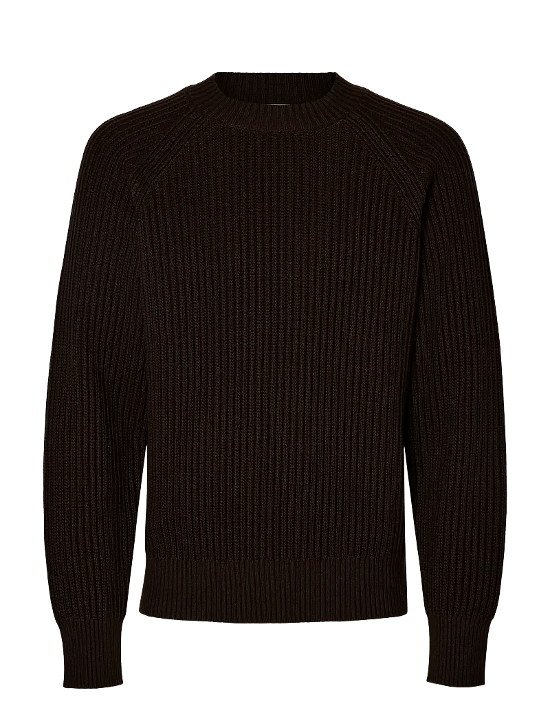 Selected - SLHSTORV LS KNIT BOXY CREW NECK - rund hals - chocolate torte - 0