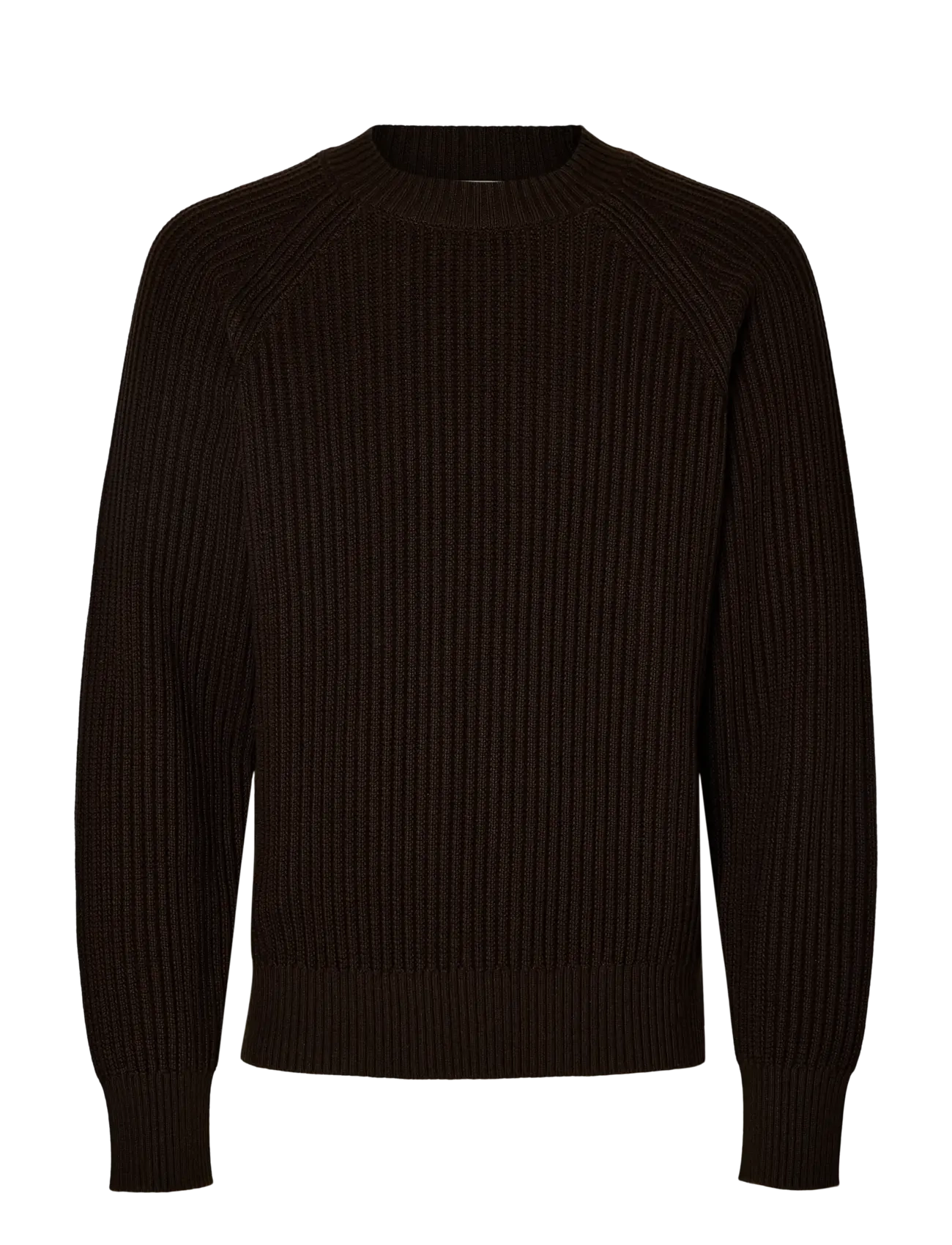 Selected SLHSTORV LS KNIT BOXY CREW NECK - Rundhals - CHOCOLATE TORTE / black
