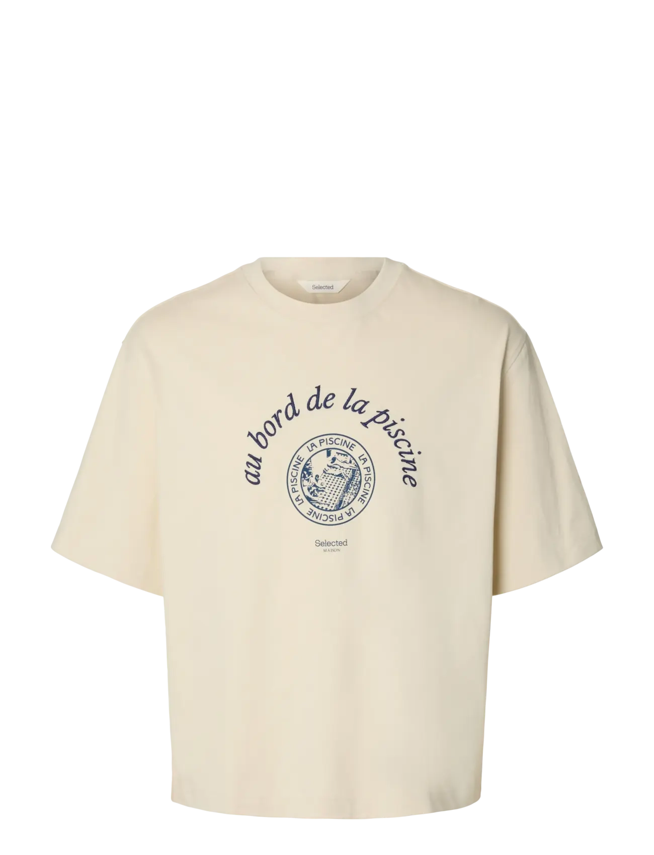 Selected SLHBOXYNORMAN GRAPHIC SS O-NECK TEE - T-shirts - BIRCH / navy
