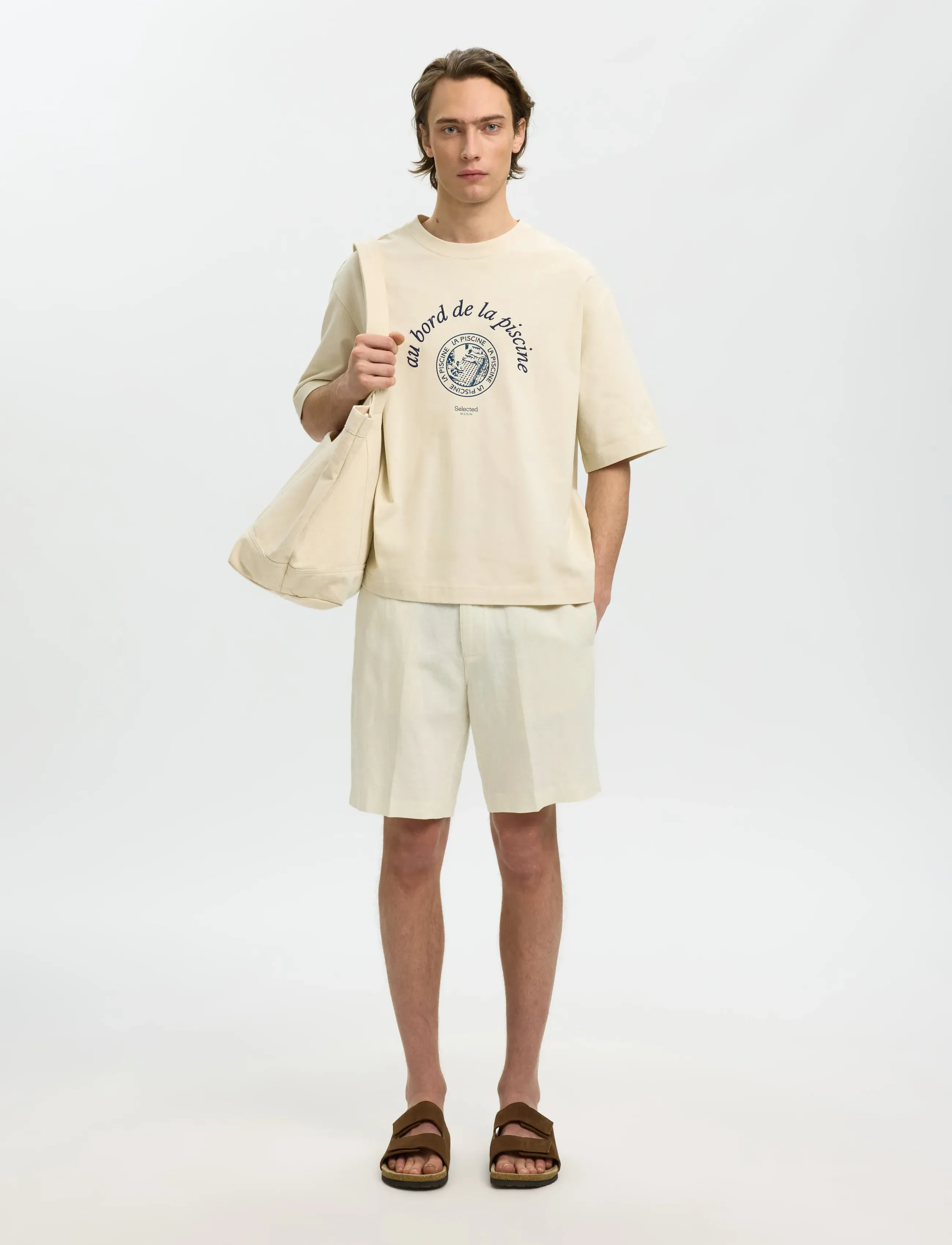 Selected - SLHBOXYNORMAN GRAPHIC SS O-NECK TEE - kortærmede t-shirts - birch - 5