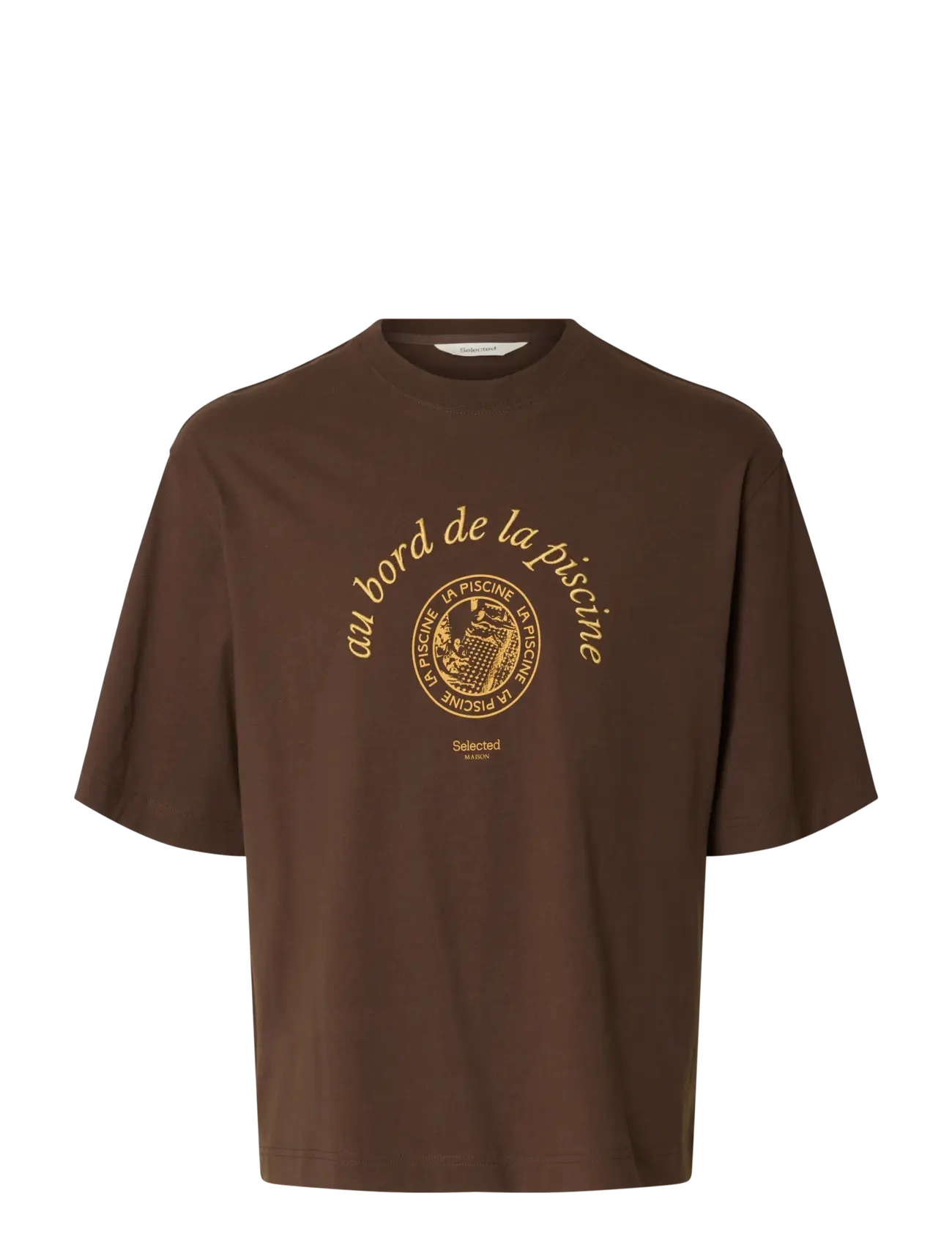 Selected SLHBOXYNORMAN GRAPHIC SS O-NECK TEE - T-shirts - BRACKEN / brown