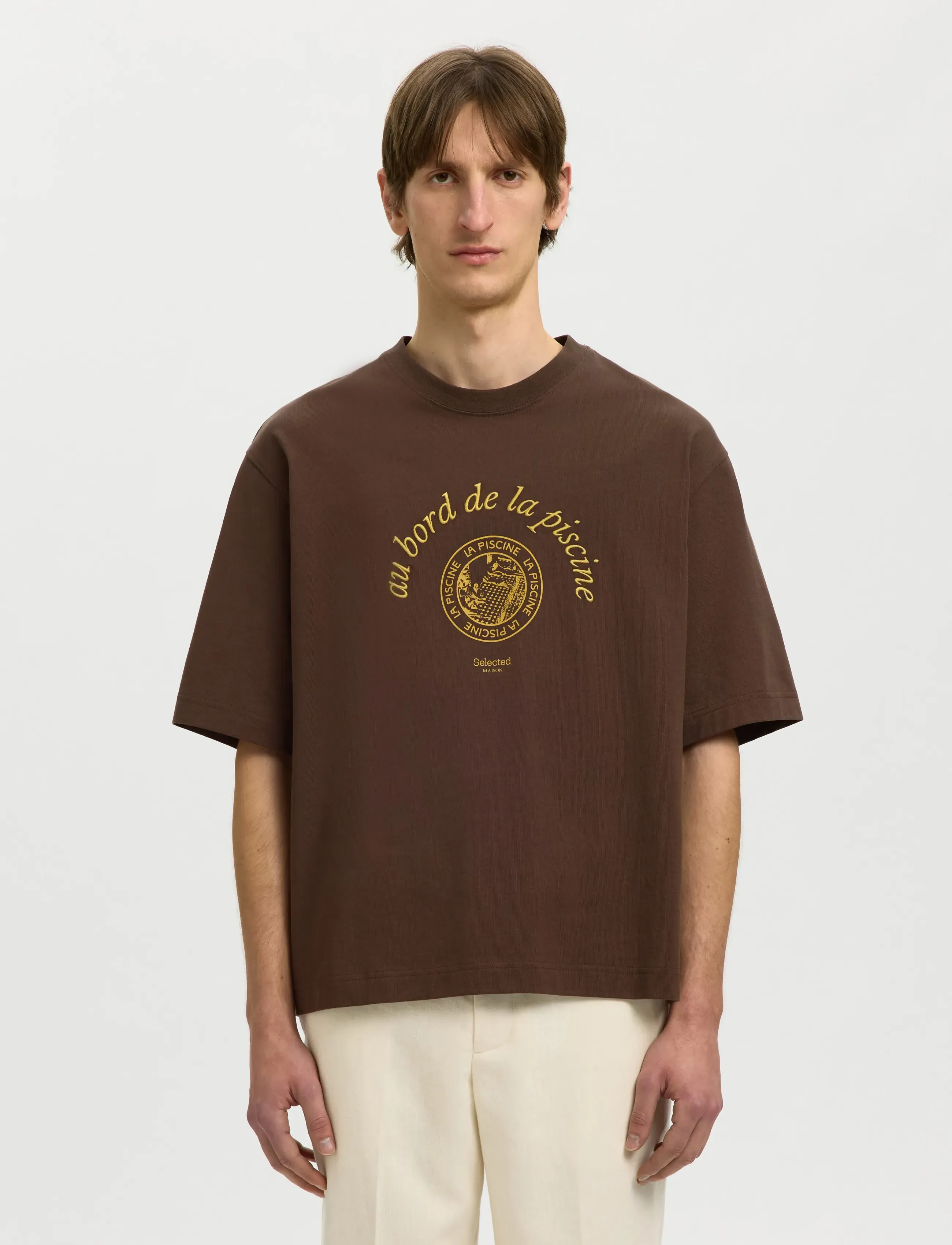 Selected SLHBOXYNORMAN GRAPHIC SS O-NECK TEE - Last chance - BRACKEN / brown