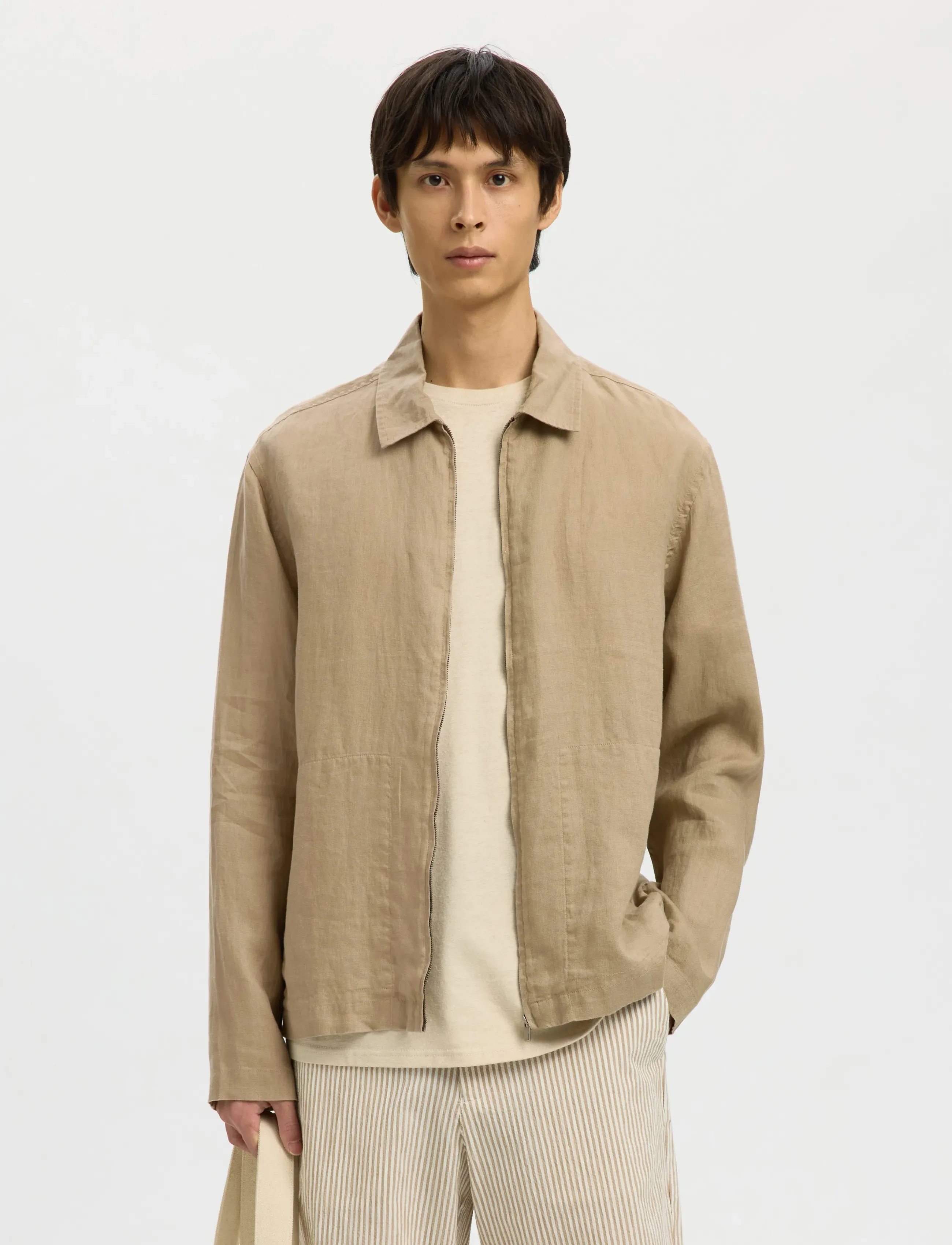 Selected Slhregjeremy Linen Zip Overshirt, M, Beige, Jakker > Lette Jakker, Herre