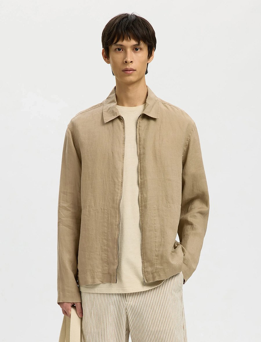 Selected - SLHREGJEREMY LINEN ZIP OVERSHIRT - herbstjacken - savannah tan - 0