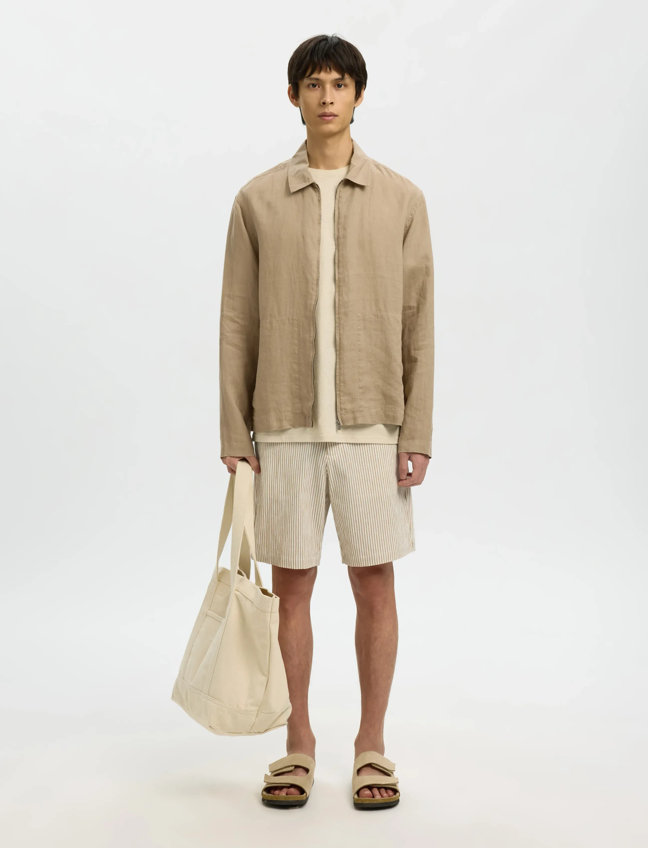 Selected - SLHREGJEREMY LINEN ZIP OVERSHIRT - vestes de printemps - savannah tan - 3