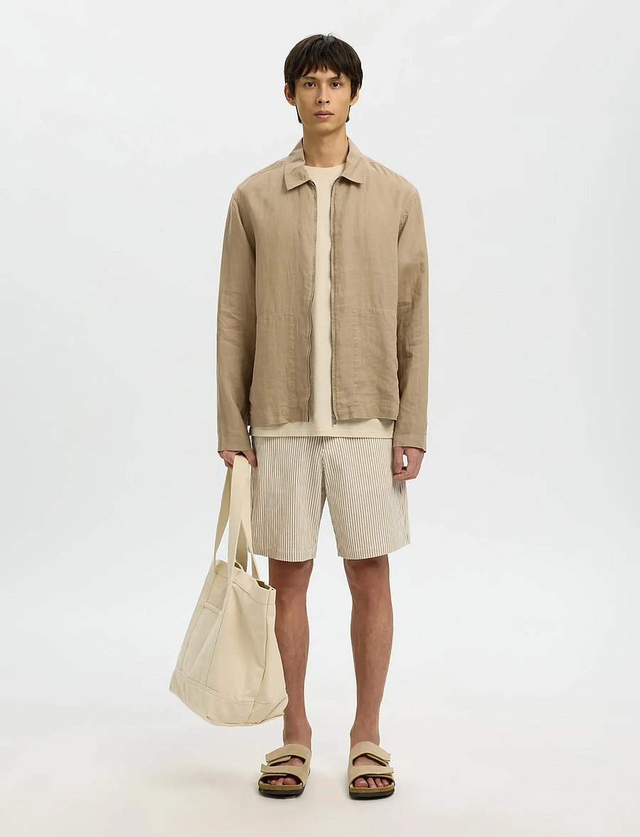 Selected - SLHREGJEREMY LINEN ZIP OVERSHIRT - herbstjacken - savannah tan - 3