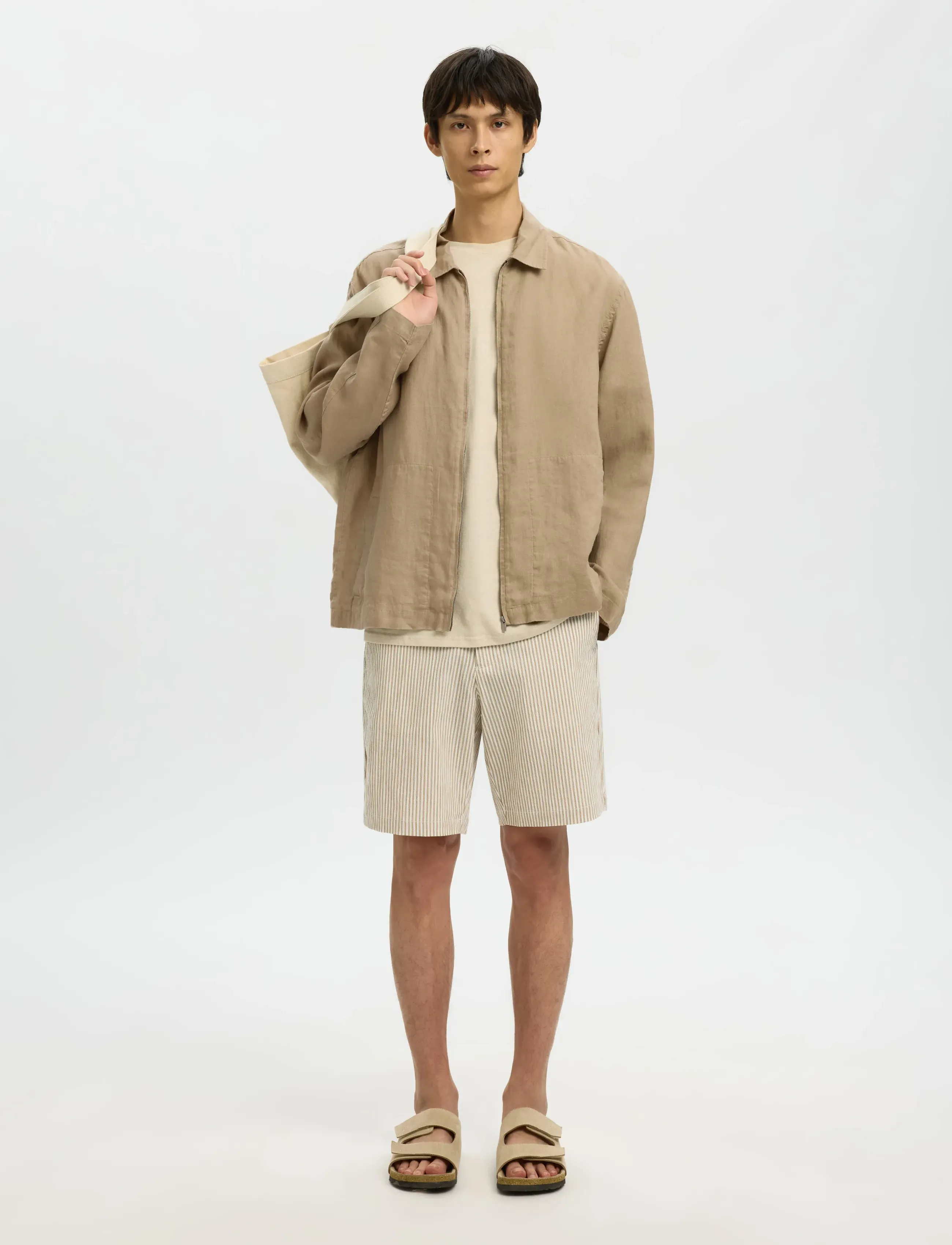 Selected - SLHREGJEREMY LINEN ZIP OVERSHIRT - vestes de printemps - savannah tan - 5
