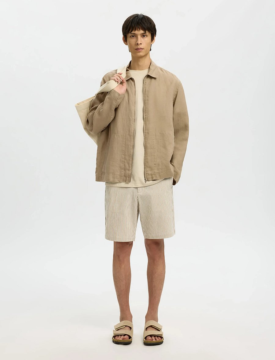 Selected - SLHREGJEREMY LINEN ZIP OVERSHIRT - herbstjacken - savannah tan - 5
