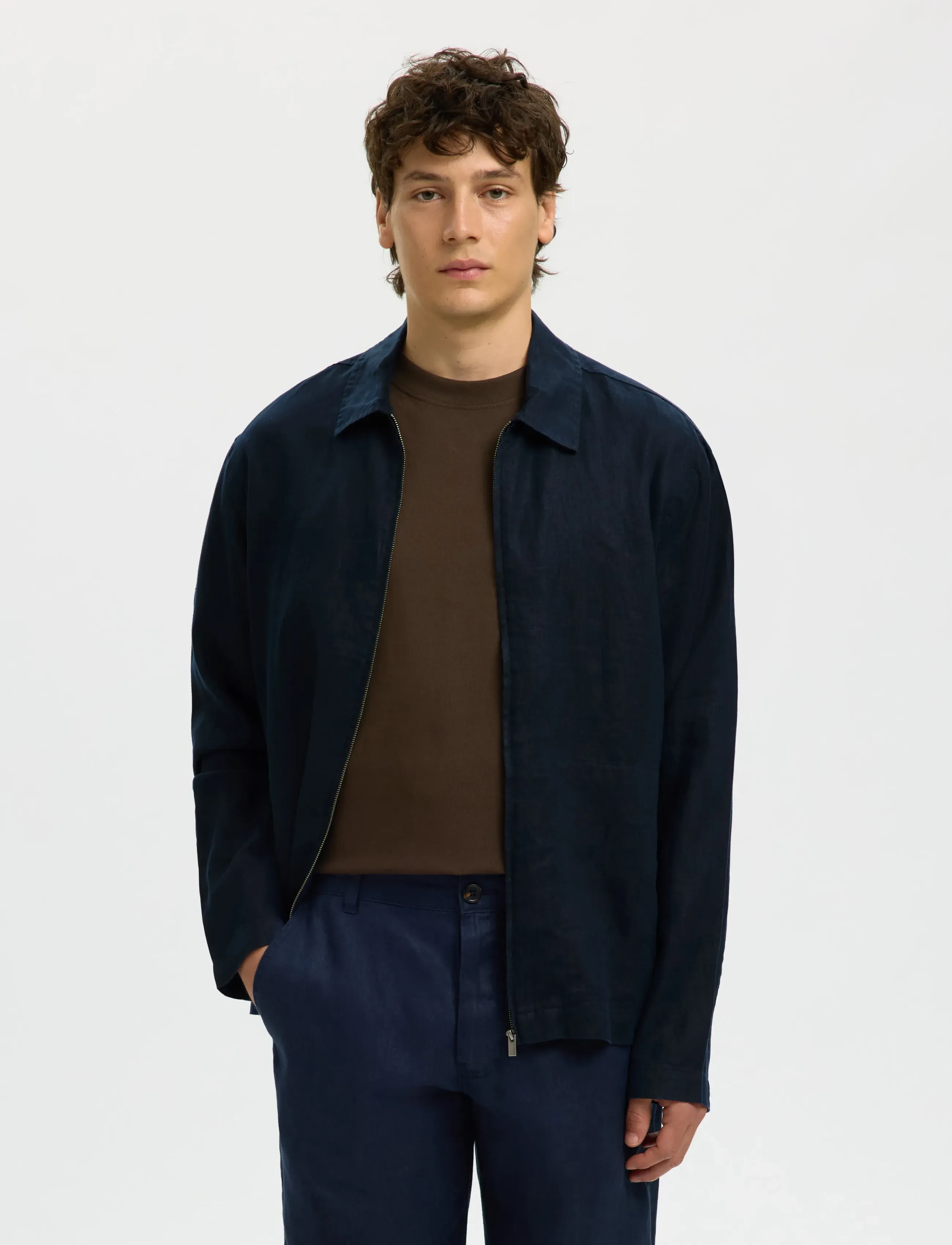 Selected SLHREGJEREMY LINEN ZIP OVERSHIRT - Vetements - SKY CAPTAIN / navy