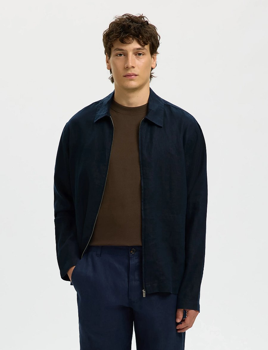 Selected - SLHREGJEREMY LINEN ZIP OVERSHIRT - herbstjacken - sky captain - 0