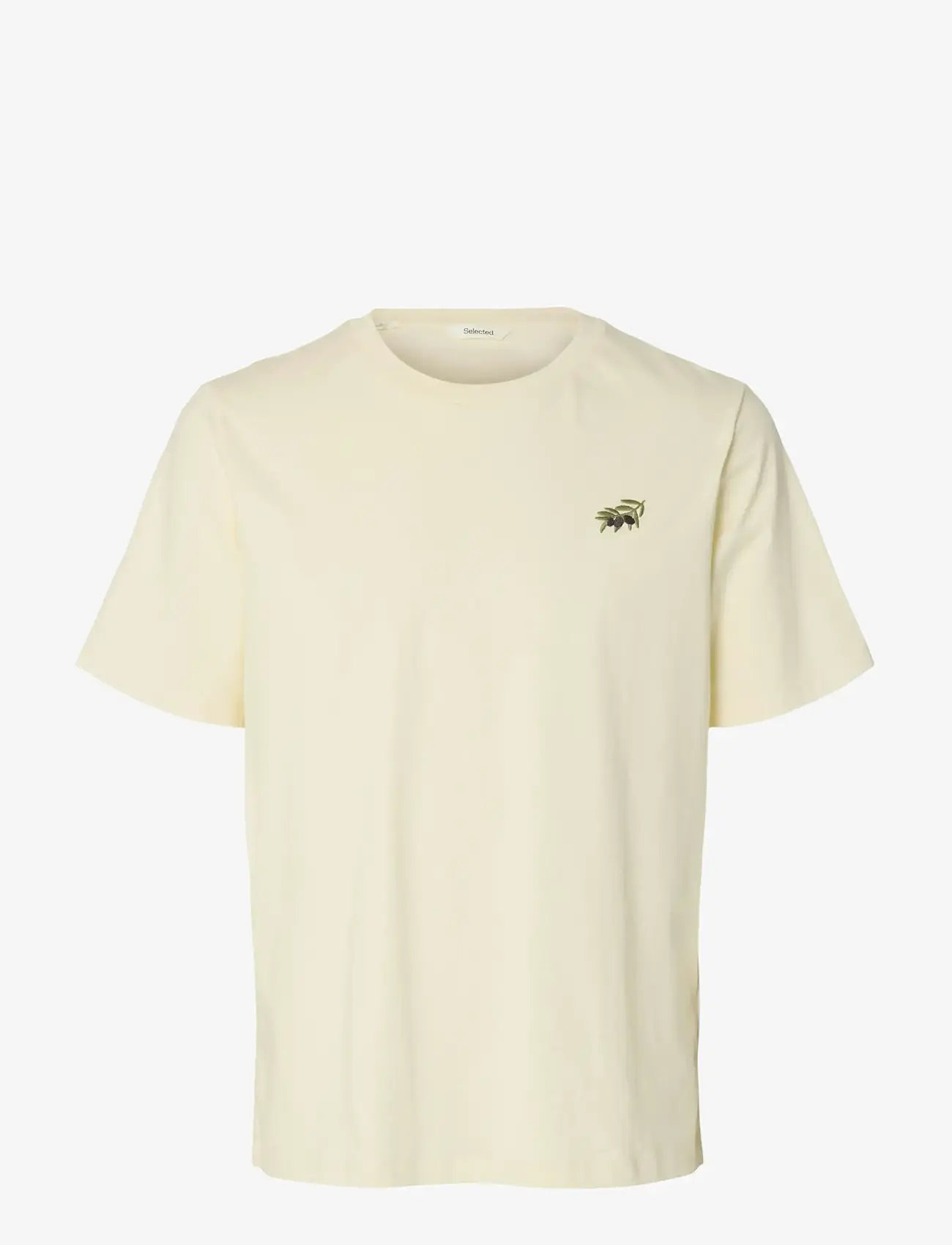 Selected - SLHREG-SALZ EMB  SS O-NECK TEE - kurzärmelig - egret - 0