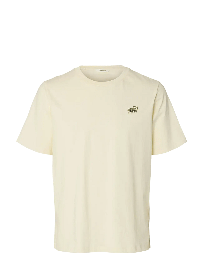 Selected - SLHREG-SALZ EMB SS O-NECK TEE - kurzärmelig - egret - 0