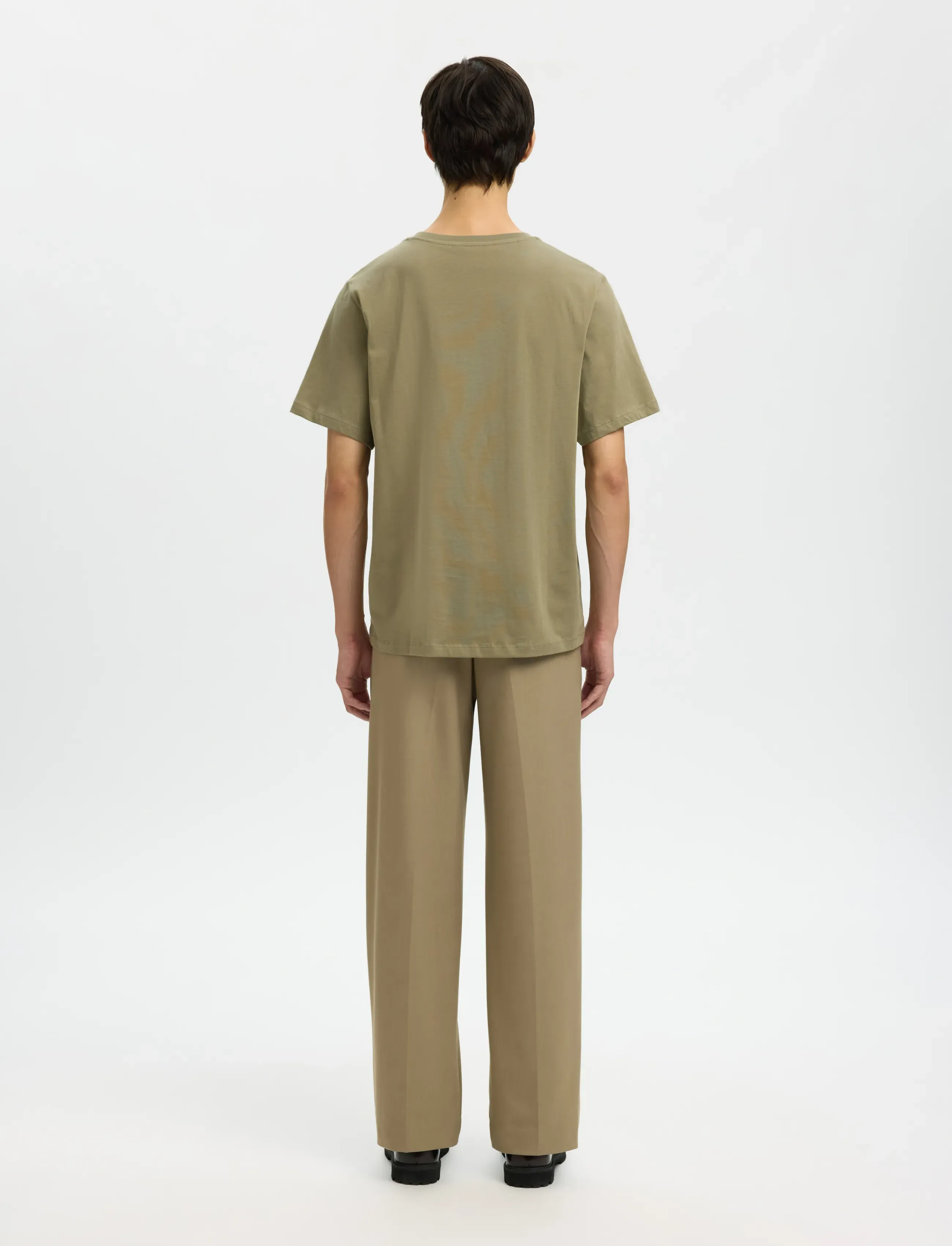 Selected - SLHREG-SALZ EMB  SS O-NECK TEE - vetiver - 3