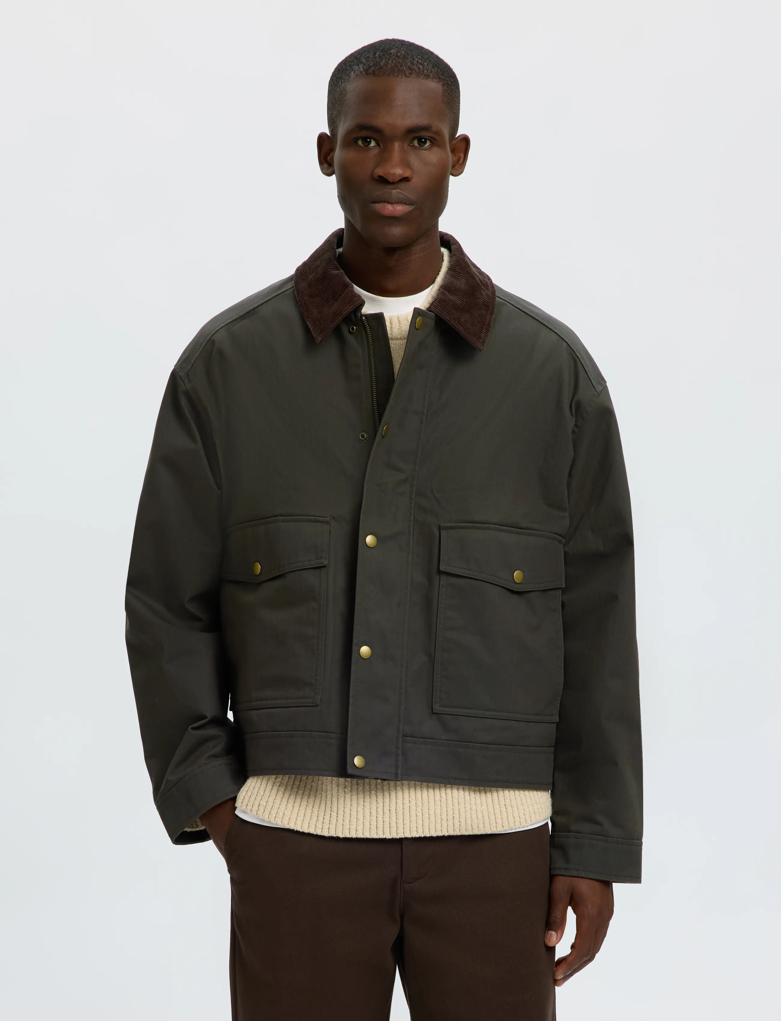 Selected SLMMONTANA WAXED COTTON JKT #S - Inspiration - PEAT / khaki/green