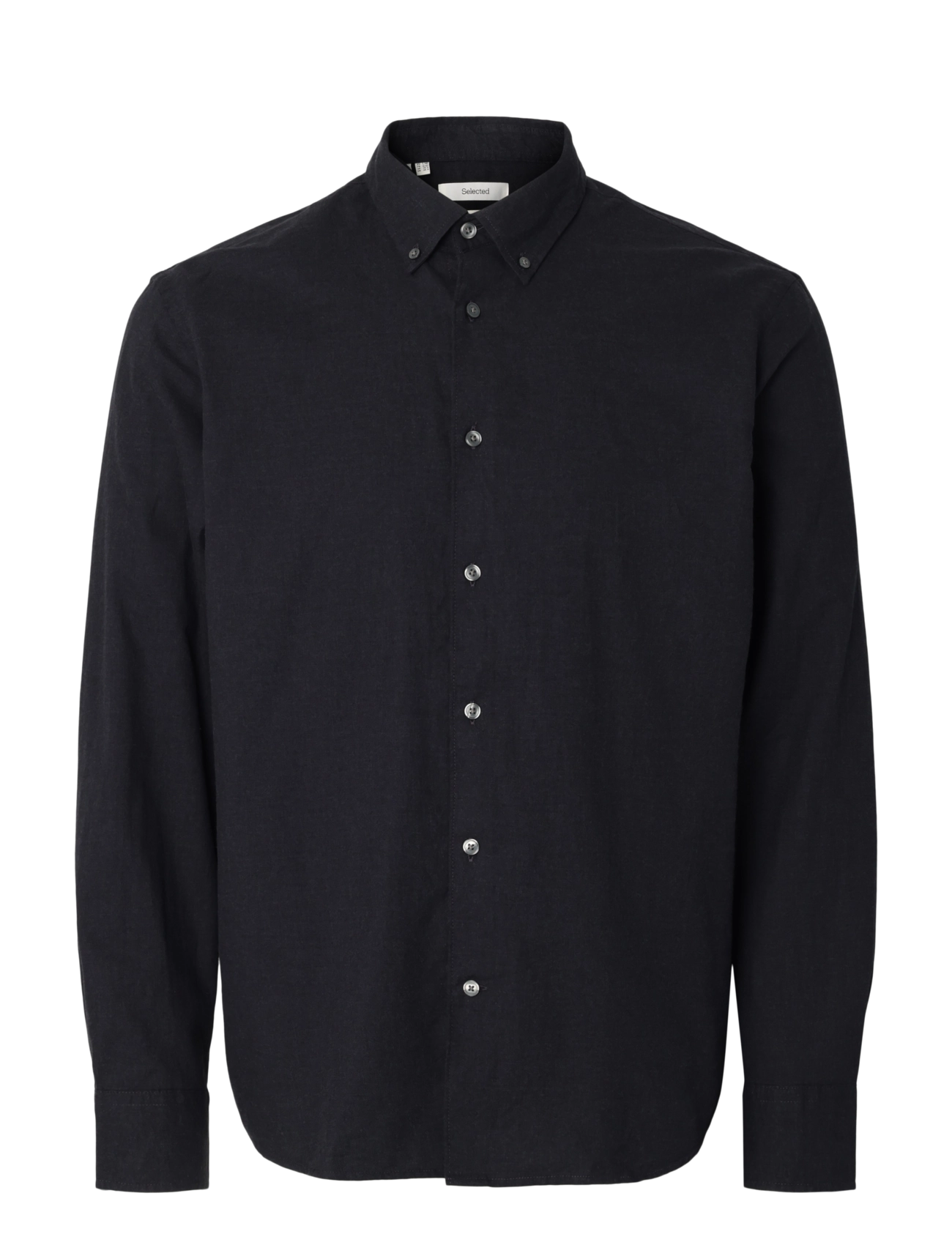 Selected SLMREGCOLE JAY MELANGE LS SHIRT NOOS - Shirts - BLACK / black