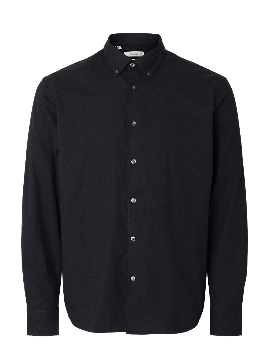 Selected - SLMREGCOLE JAY MELANGE LS SHIRT NOOS - mønstrede skjorter - black - 0