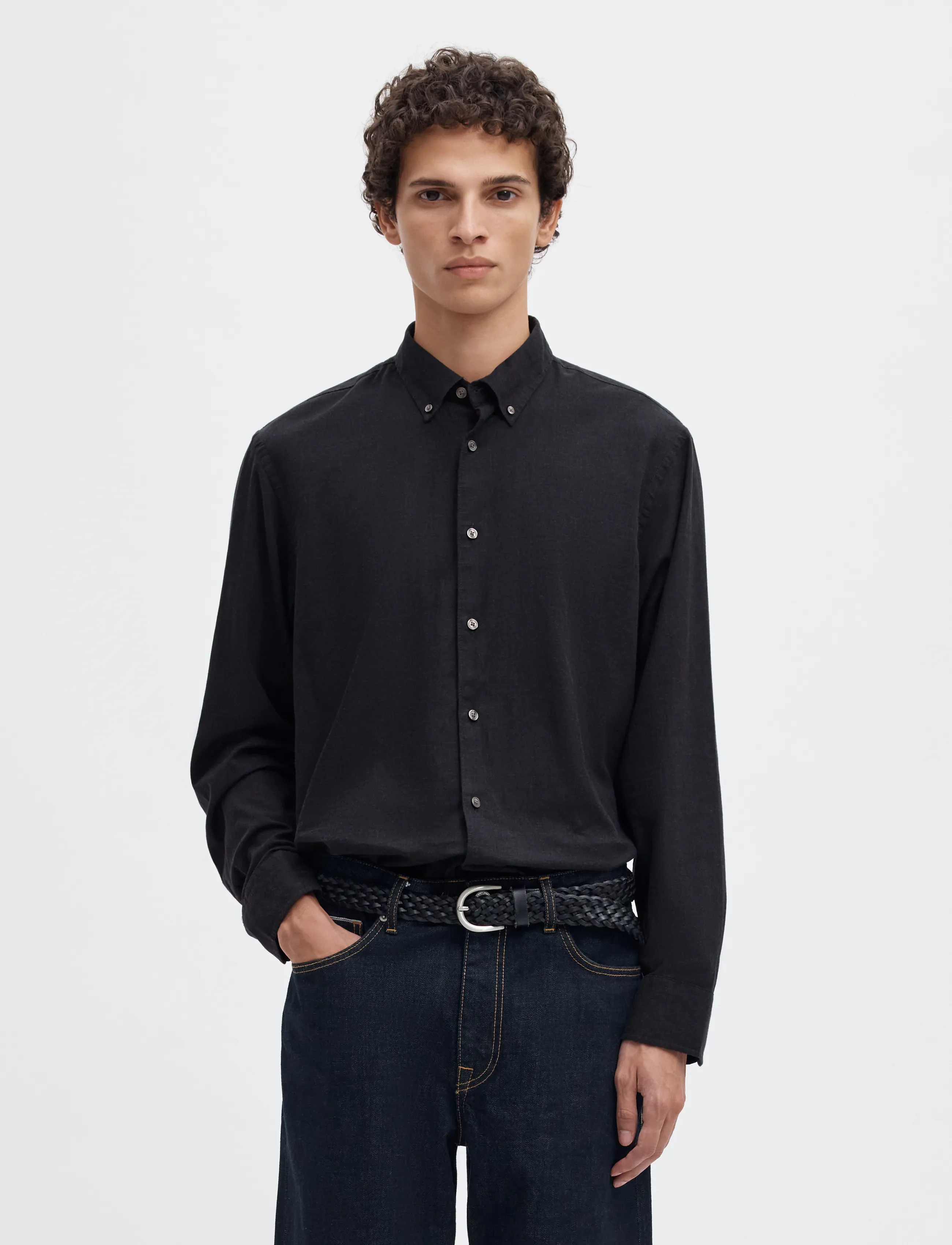 Selected SLMREGCOLE JAY MELANGE LS SHIRT NOOS - Selected - BLACK / black