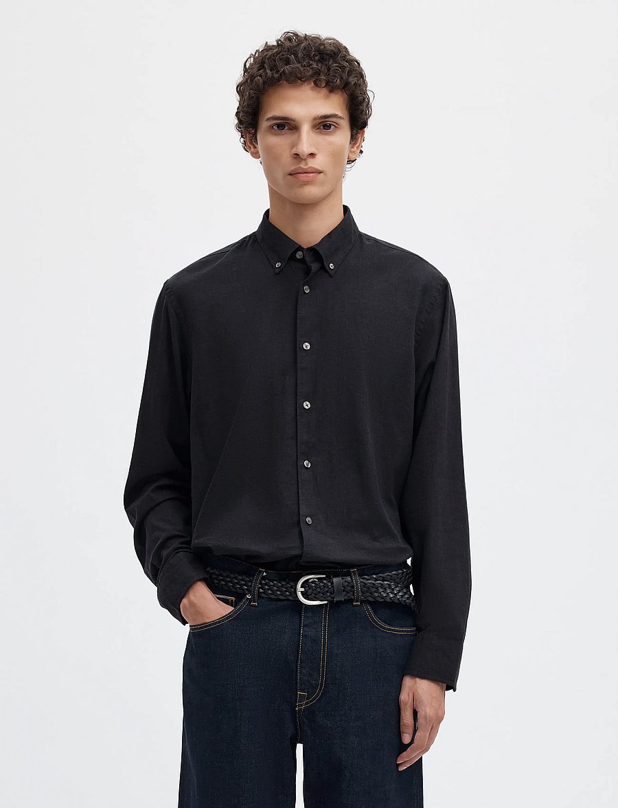 Selected - SLMREGCOLE JAY MELANGE LS SHIRT NOOS - krekli ar rakstu - black - 0