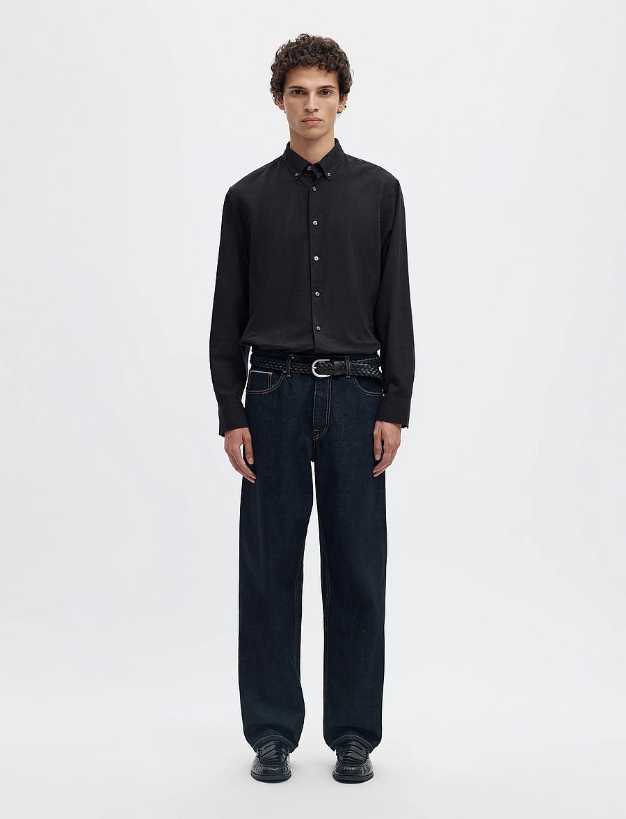 Selected - SLMREGCOLE JAY MELANGE LS SHIRT NOOS - krekli ar rakstu - black - 3
