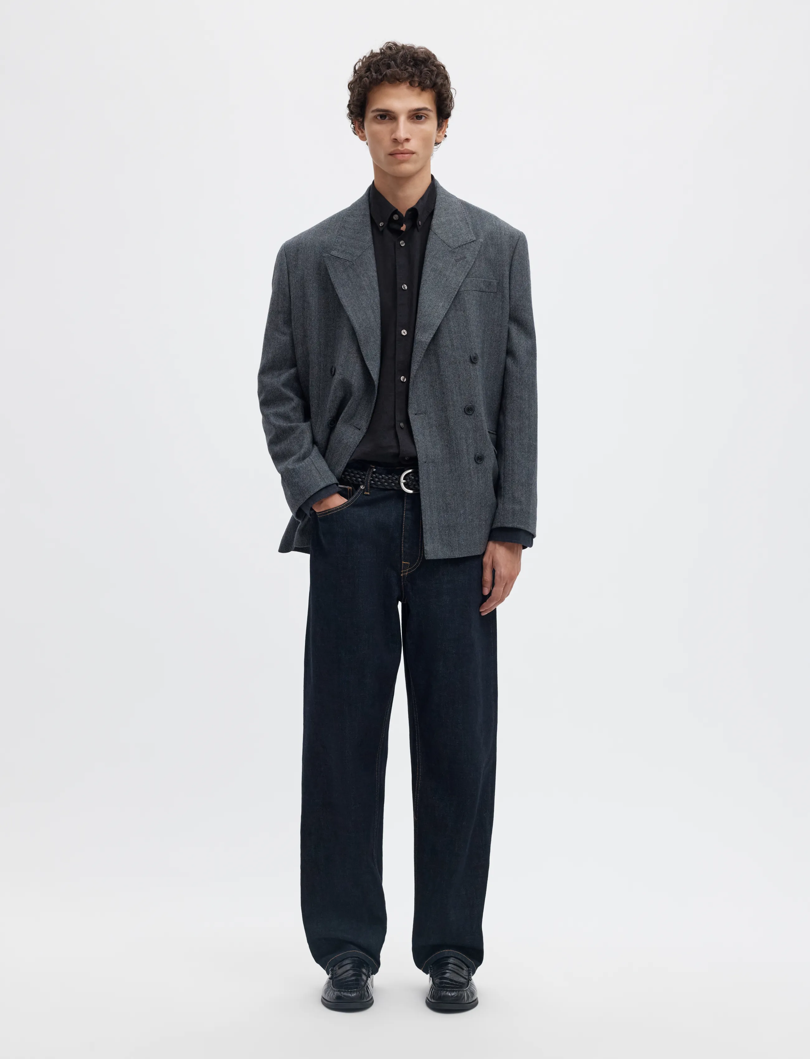 Selected - SLMREGCOLE JAY MELANGE LS SHIRT NOOS - krekli ar rakstu - black - 5