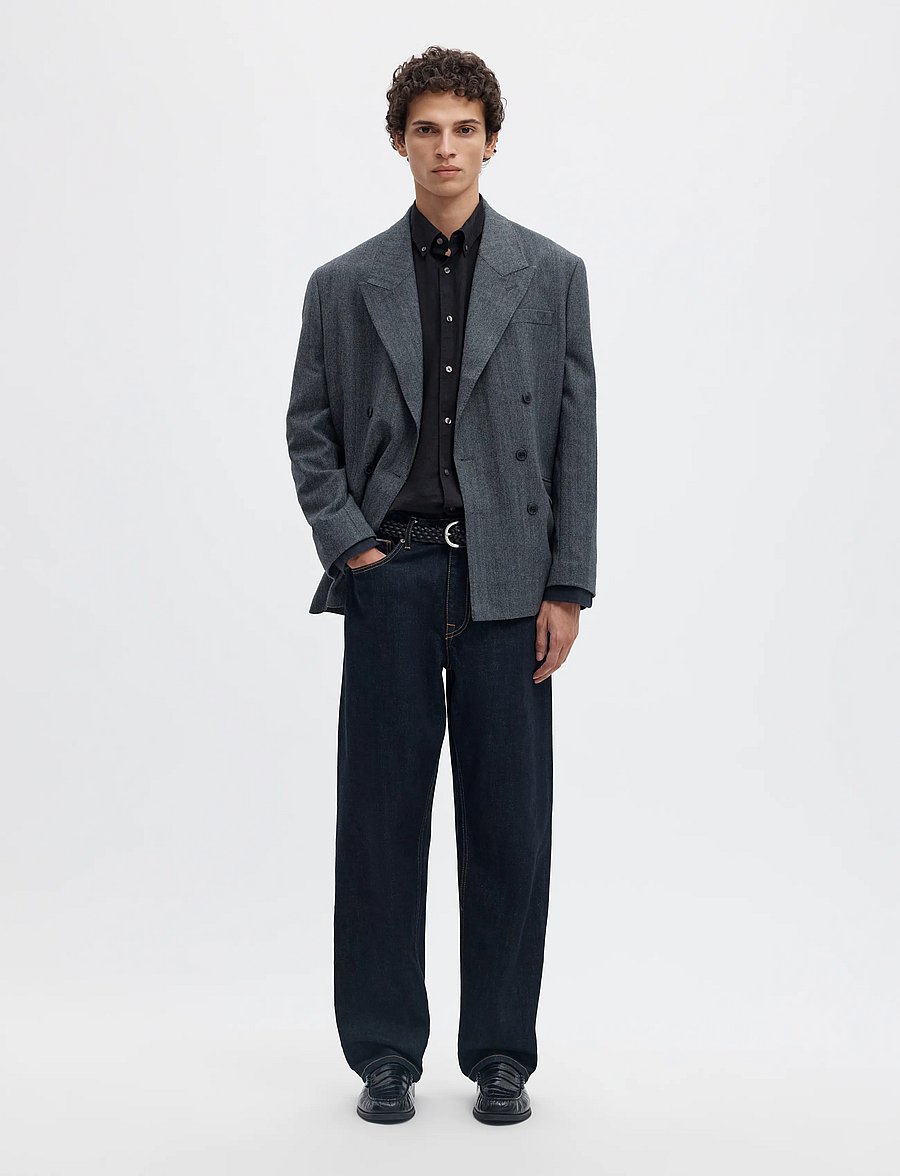 Selected - SLMREGCOLE JAY MELANGE LS SHIRT NOOS - krekli ar rakstu - black - 5