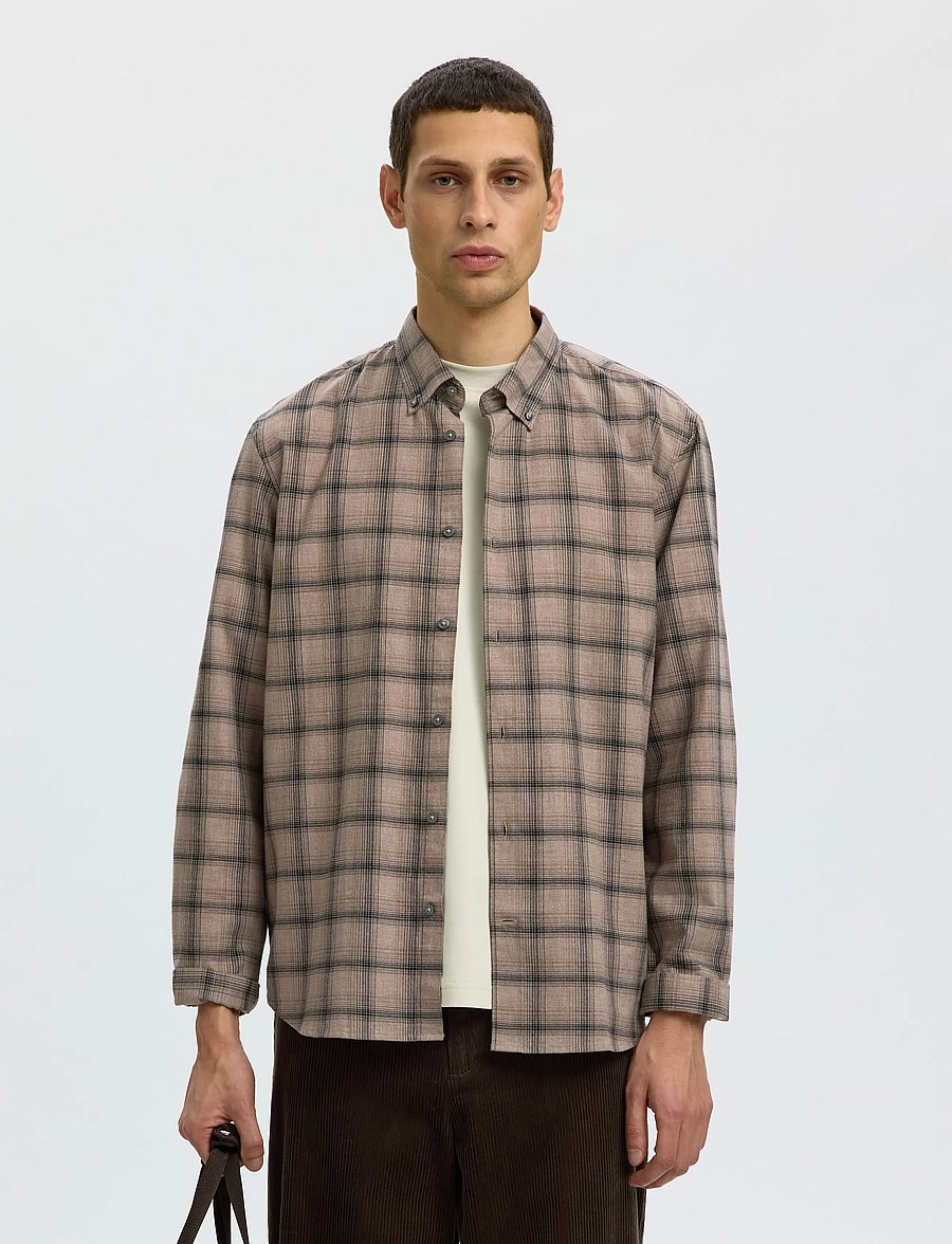 Selected - SLMREGCOLE JAY MELANGE LS SHIRT NOOS - cornstalk - 0
