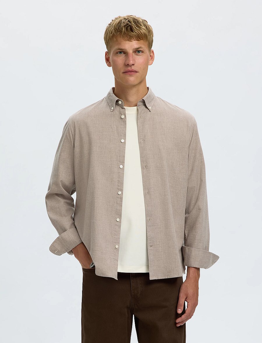 Selected - SLMREGCOLE JAY MELANGE LS SHIRT NOOS - gemusterte hemden - cornstalk - 0