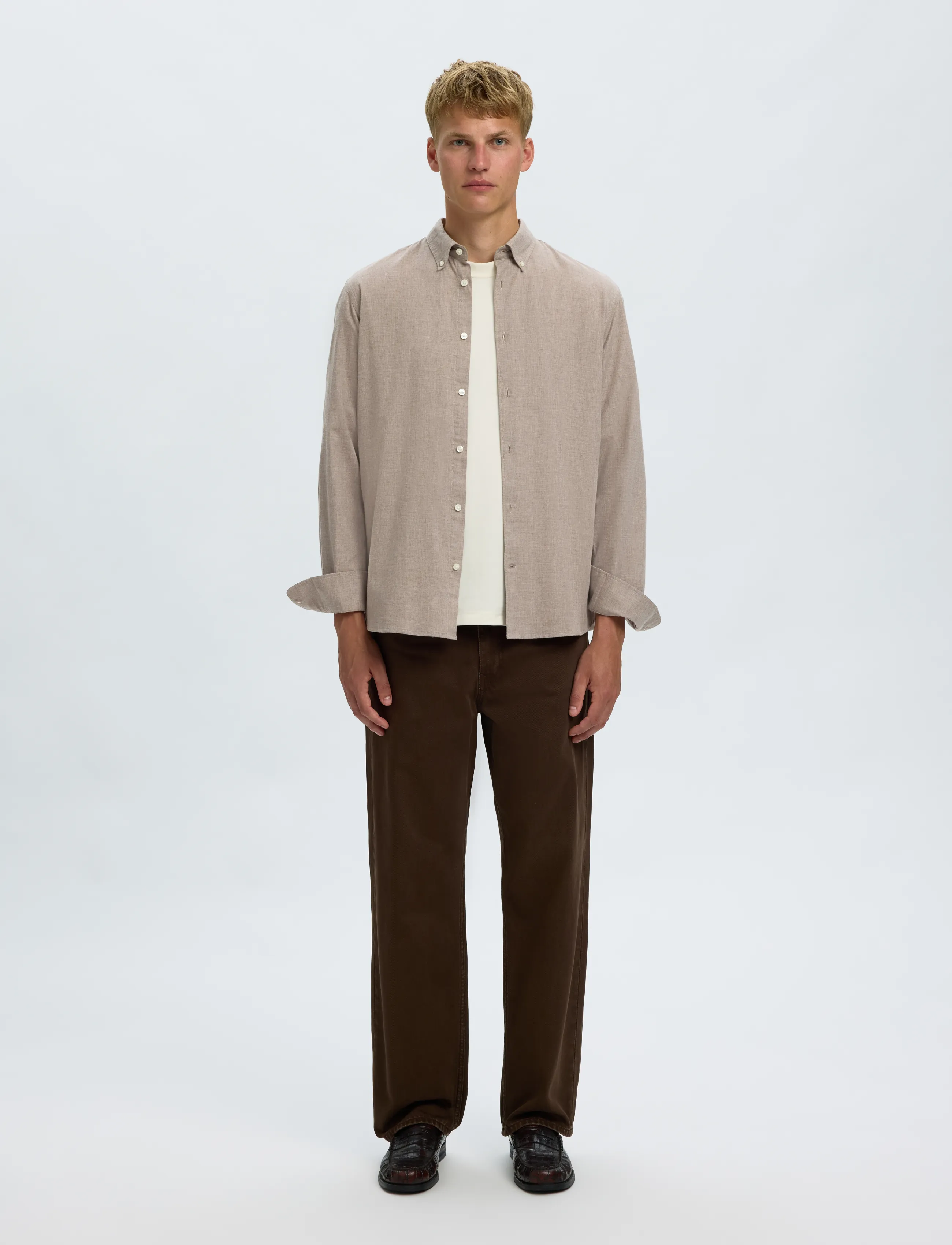 Selected - SLMREGCOLE JAY MELANGE LS SHIRT NOOS - pattern shirts - cornstalk - 3
