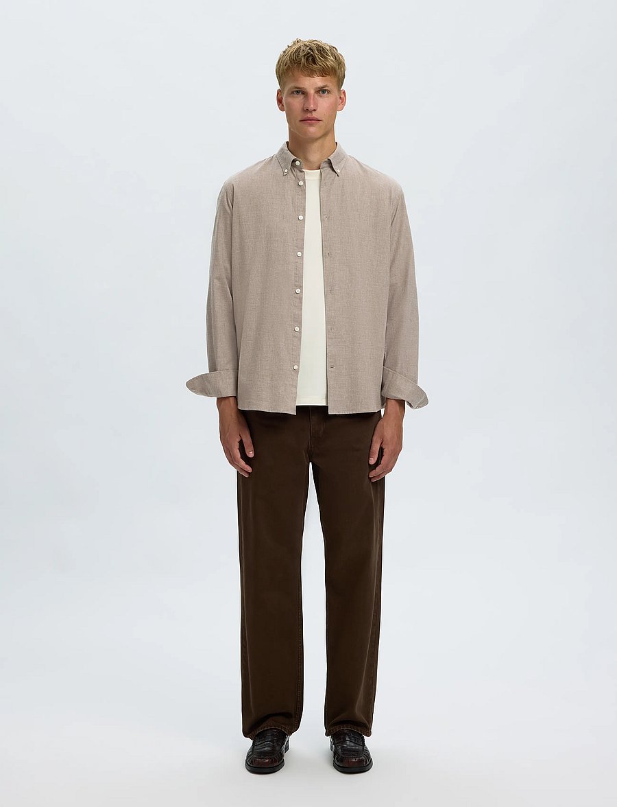 Selected - SLMREGCOLE JAY MELANGE LS SHIRT NOOS - gemusterte hemden - cornstalk - 3