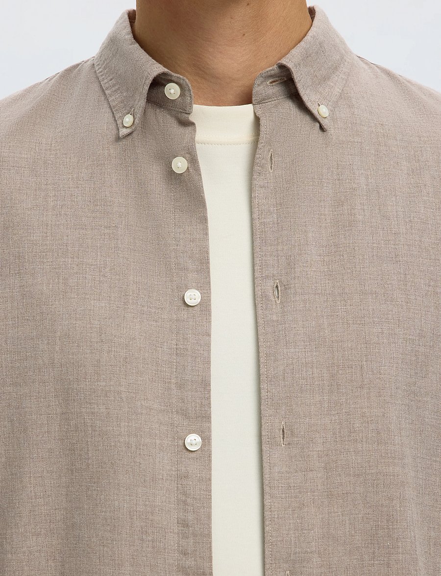 Selected - SLMREGCOLE JAY MELANGE LS SHIRT NOOS - gemusterte hemden - cornstalk - 4