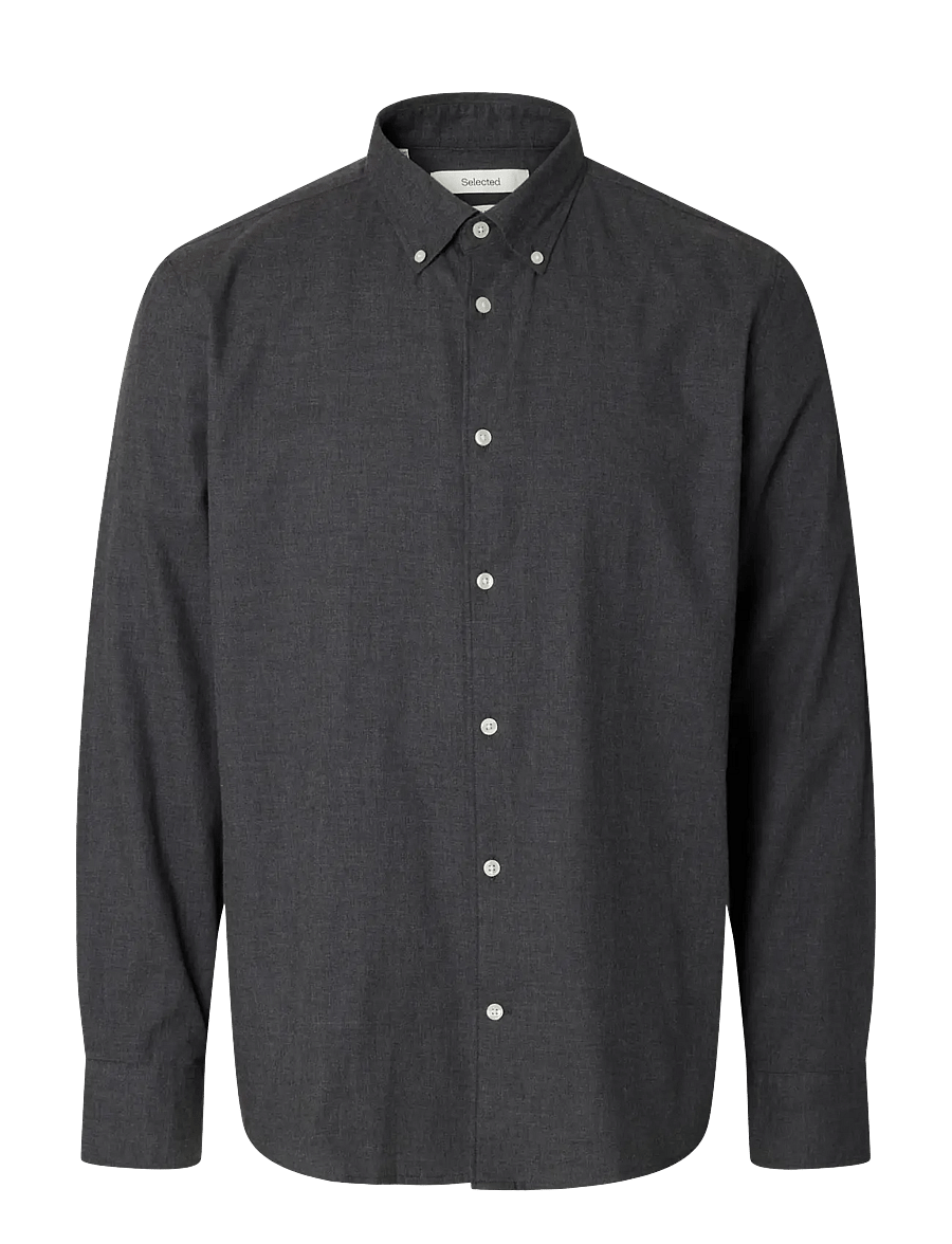 Selected - SLMREGCOLE JAY MELANGE LS SHIRT NOOS - mønstrede skjorter - dark grey melange - 1