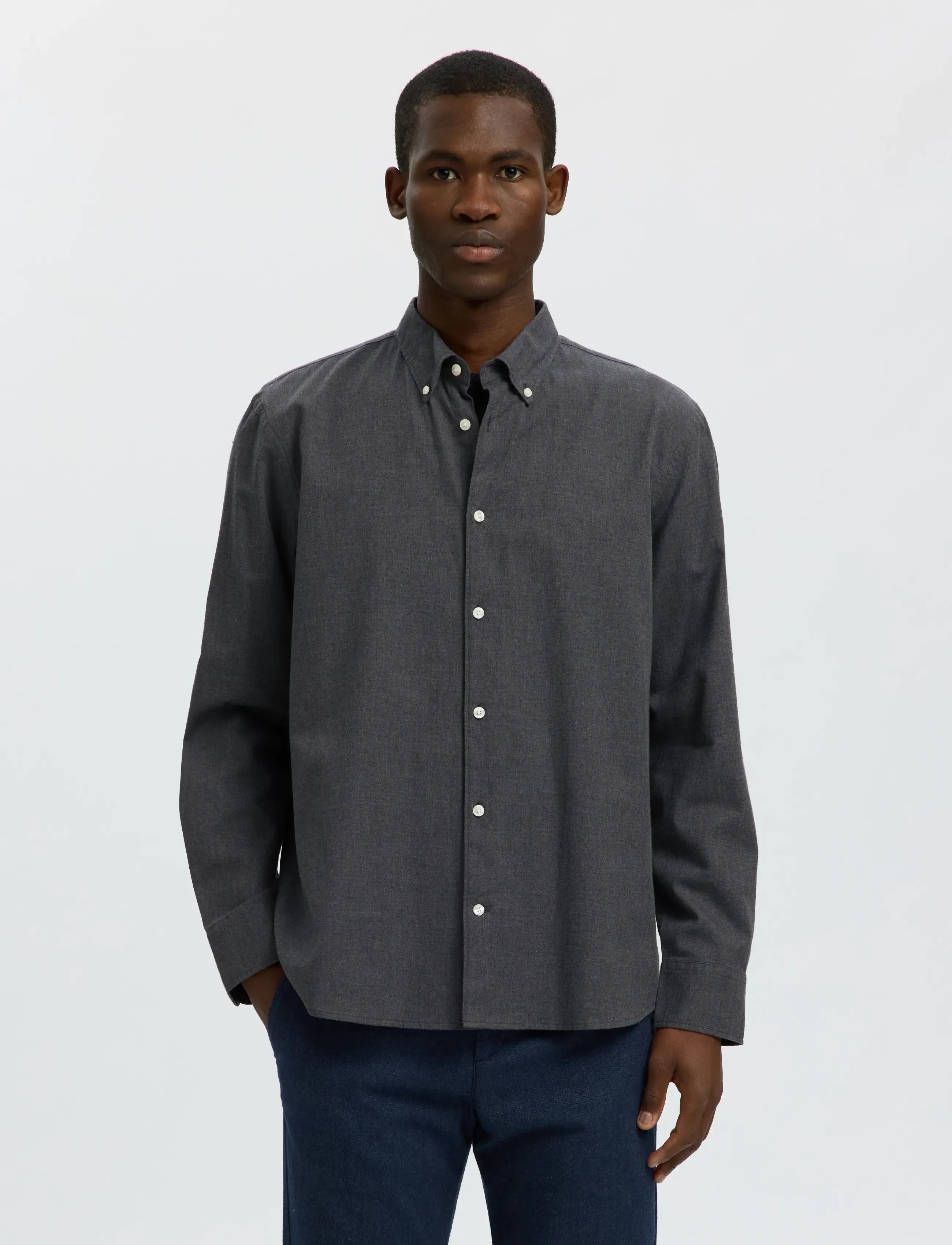 Selected SLMREGCOLE JAY MELANGE LS SHIRT NOOS - Casual skjorter - DARK GREY MELANGE / grey