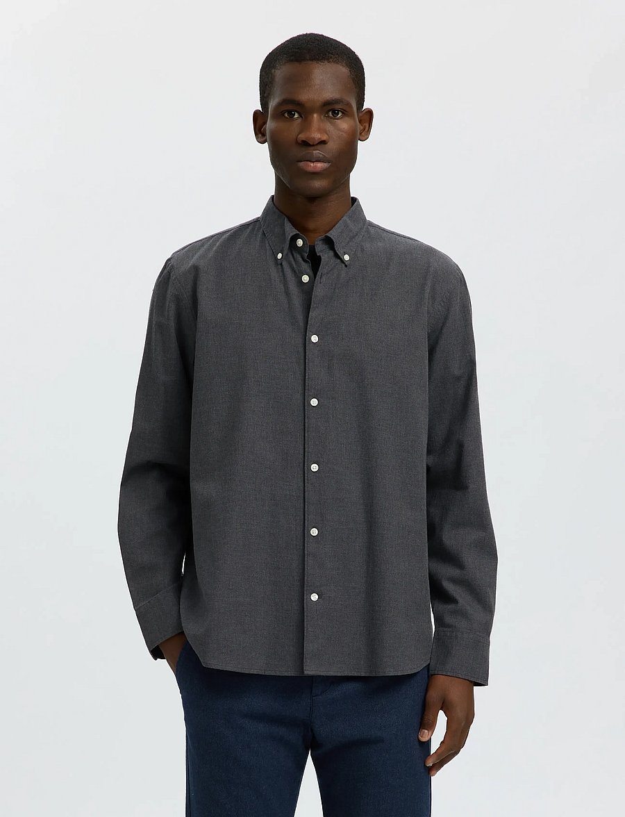 Selected - SLMREGCOLE JAY MELANGE LS SHIRT NOOS - mønstrede skjorter - dark grey melange - 0