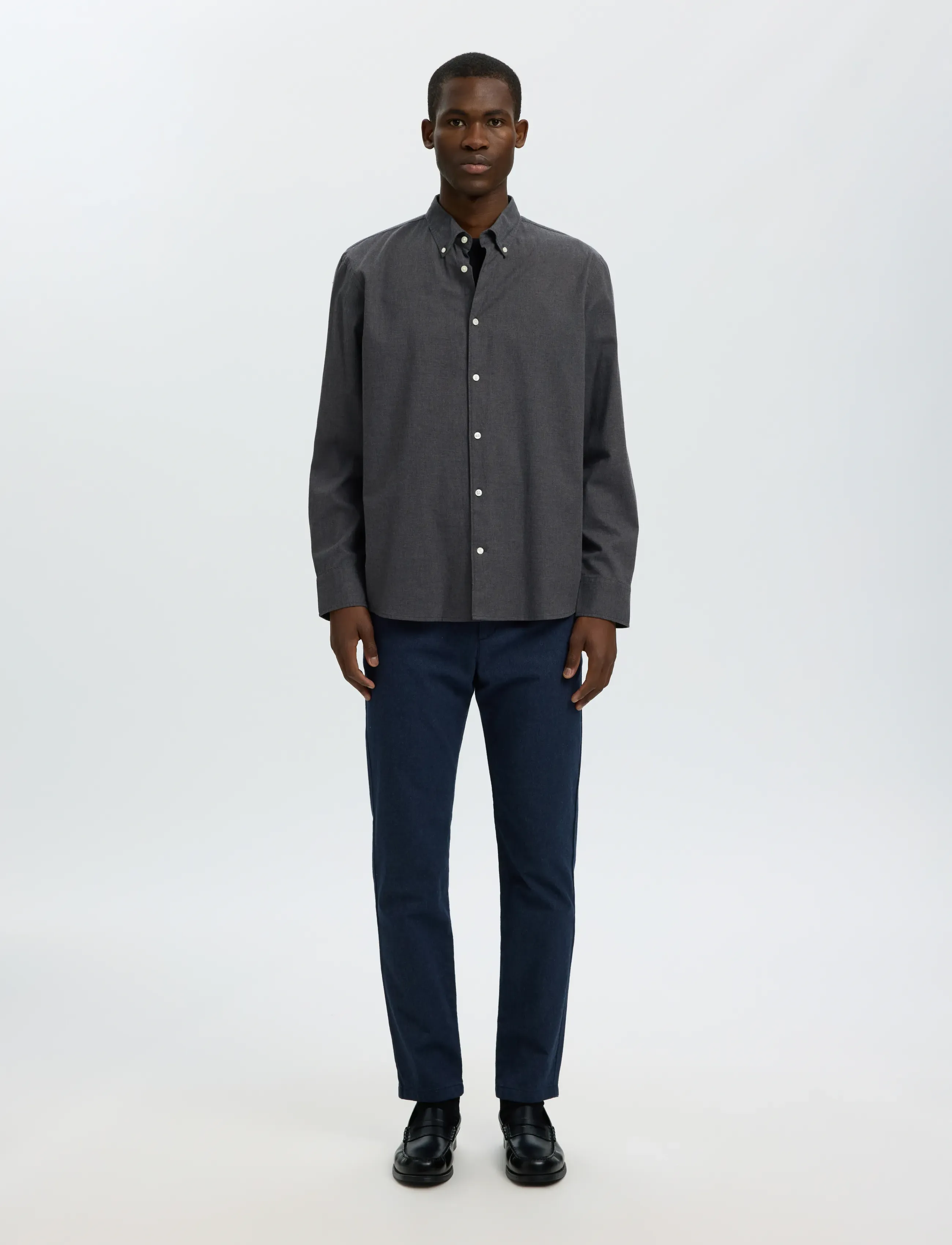 Selected - SLMREGCOLE JAY MELANGE LS SHIRT NOOS - mønstrede skjorter - dark grey melange - 3