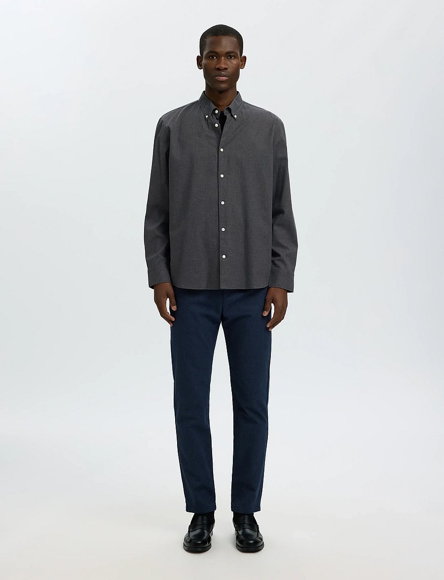 Selected - SLMREGCOLE JAY MELANGE LS SHIRT NOOS - mønstrede skjorter - dark grey melange - 3
