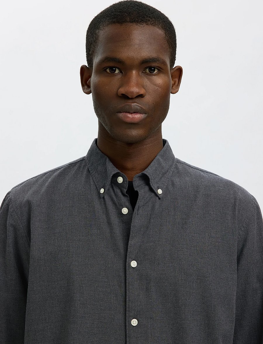 Selected - SLMREGCOLE JAY MELANGE LS SHIRT NOOS - mønstrede skjorter - dark grey melange - 4