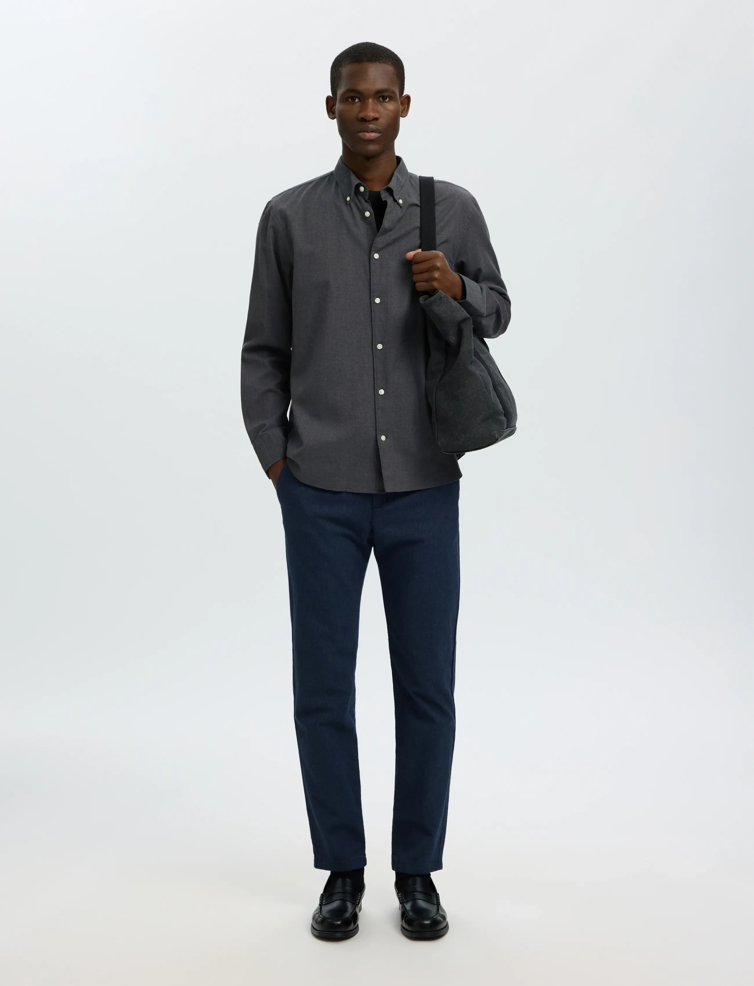 Selected - SLMREGCOLE JAY MELANGE LS SHIRT NOOS - mønstrede skjorter - dark grey melange - 5