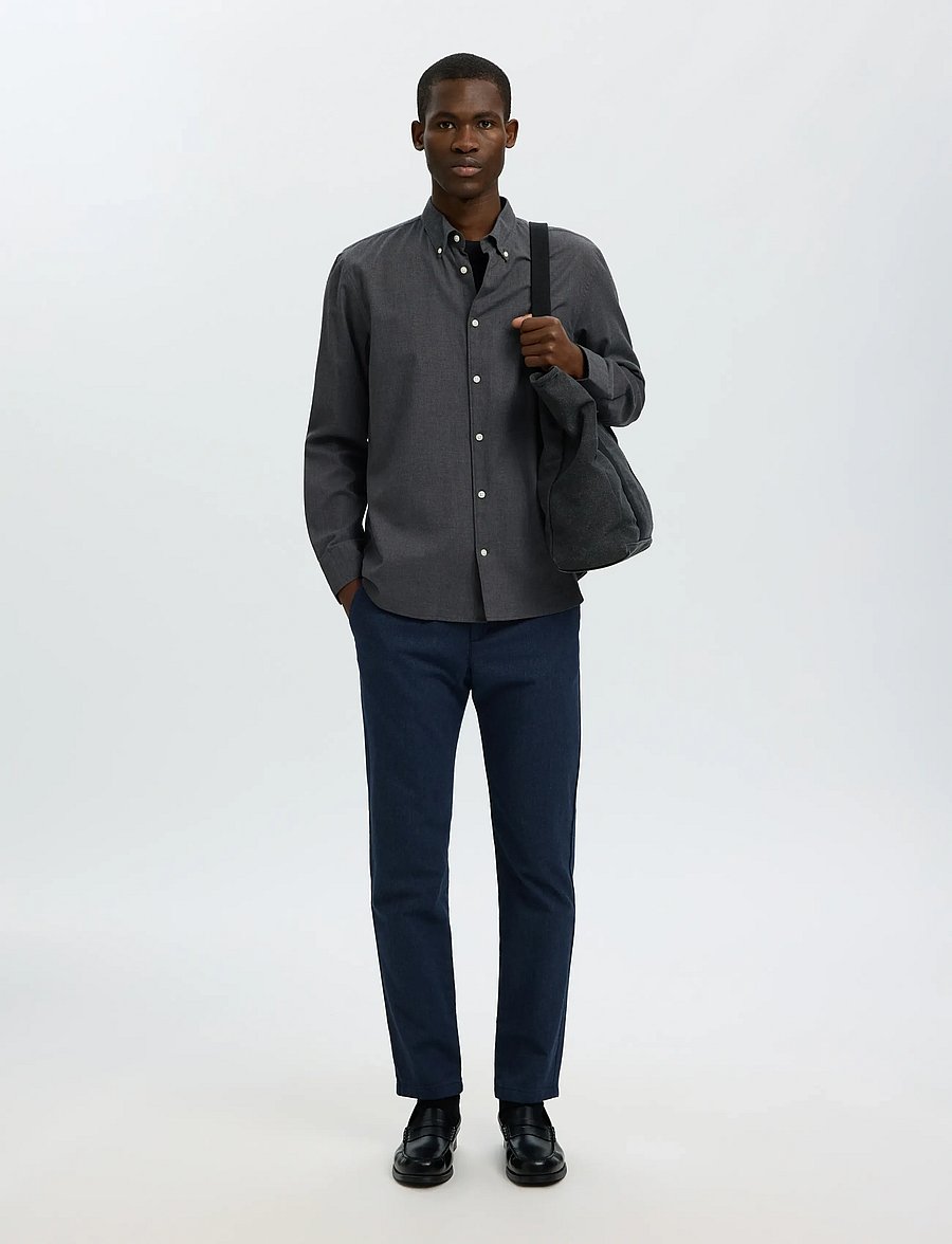 Selected - SLMREGCOLE JAY MELANGE LS SHIRT NOOS - mønstrede skjorter - dark grey melange - 5