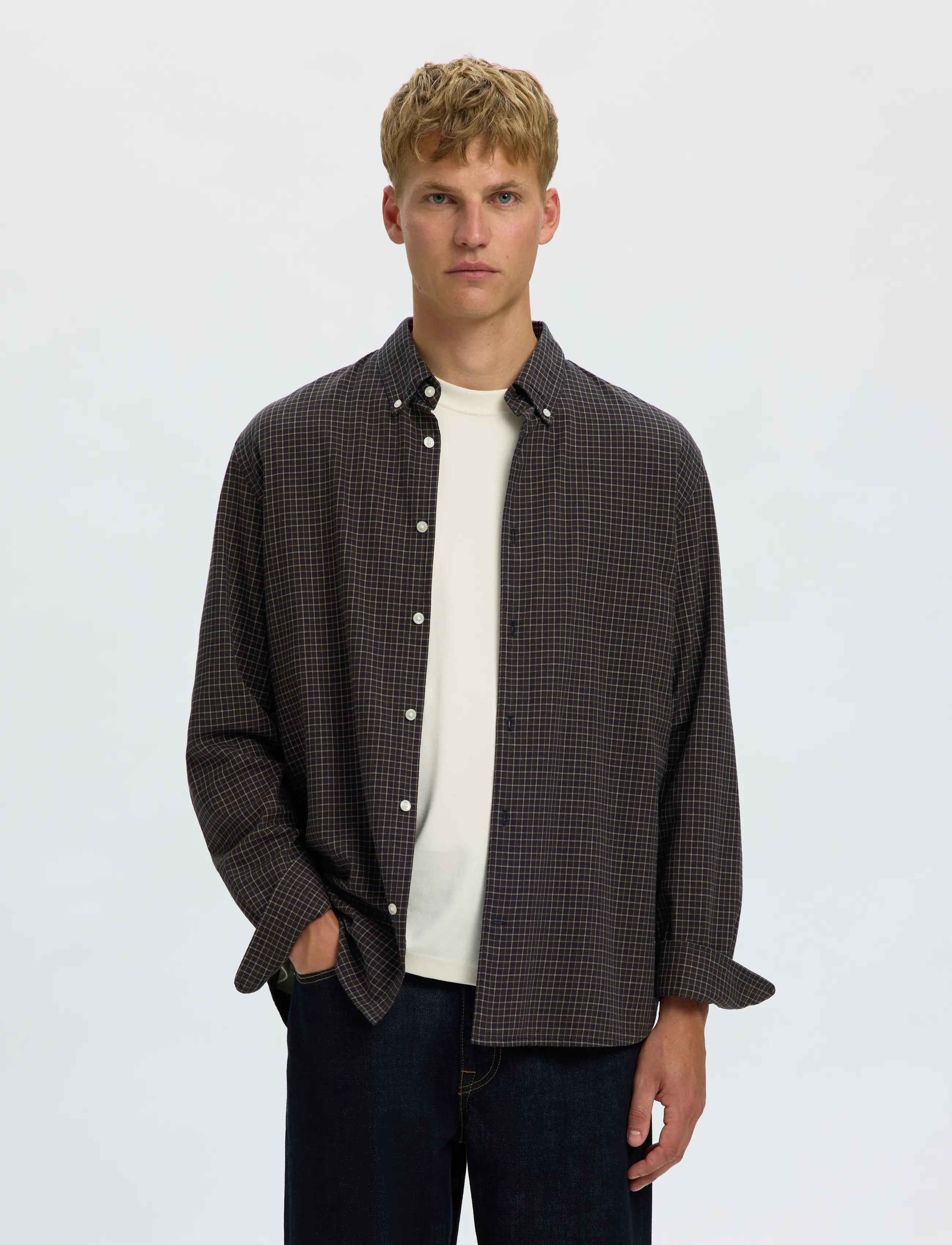 Selected SLMREGCOLE JAY MELANGE LS SHIRT NOOS - Vabaajasärgid - DARK SAPPHIRE / navy