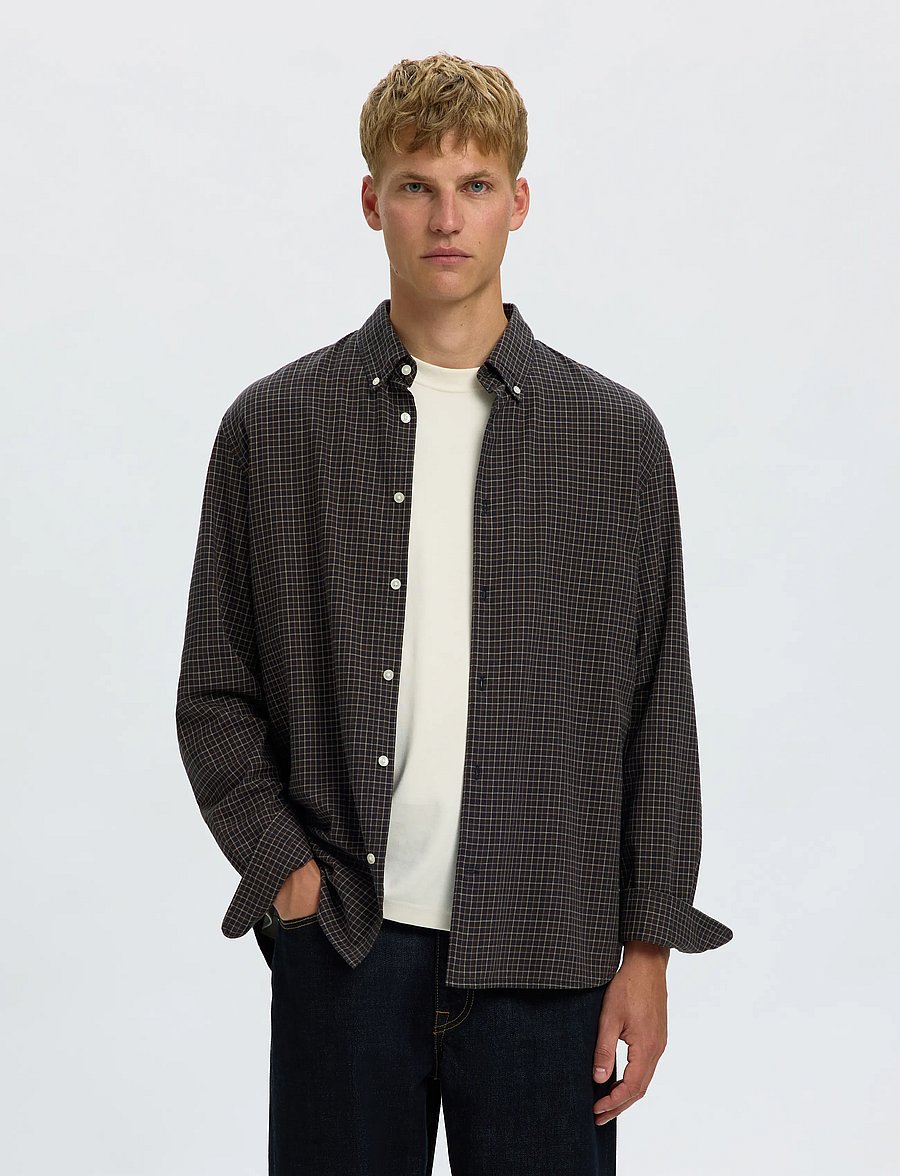 Selected - SLMREGCOLE JAY MELANGE LS SHIRT NOOS - mustriga särgid - dark sapphire - 0