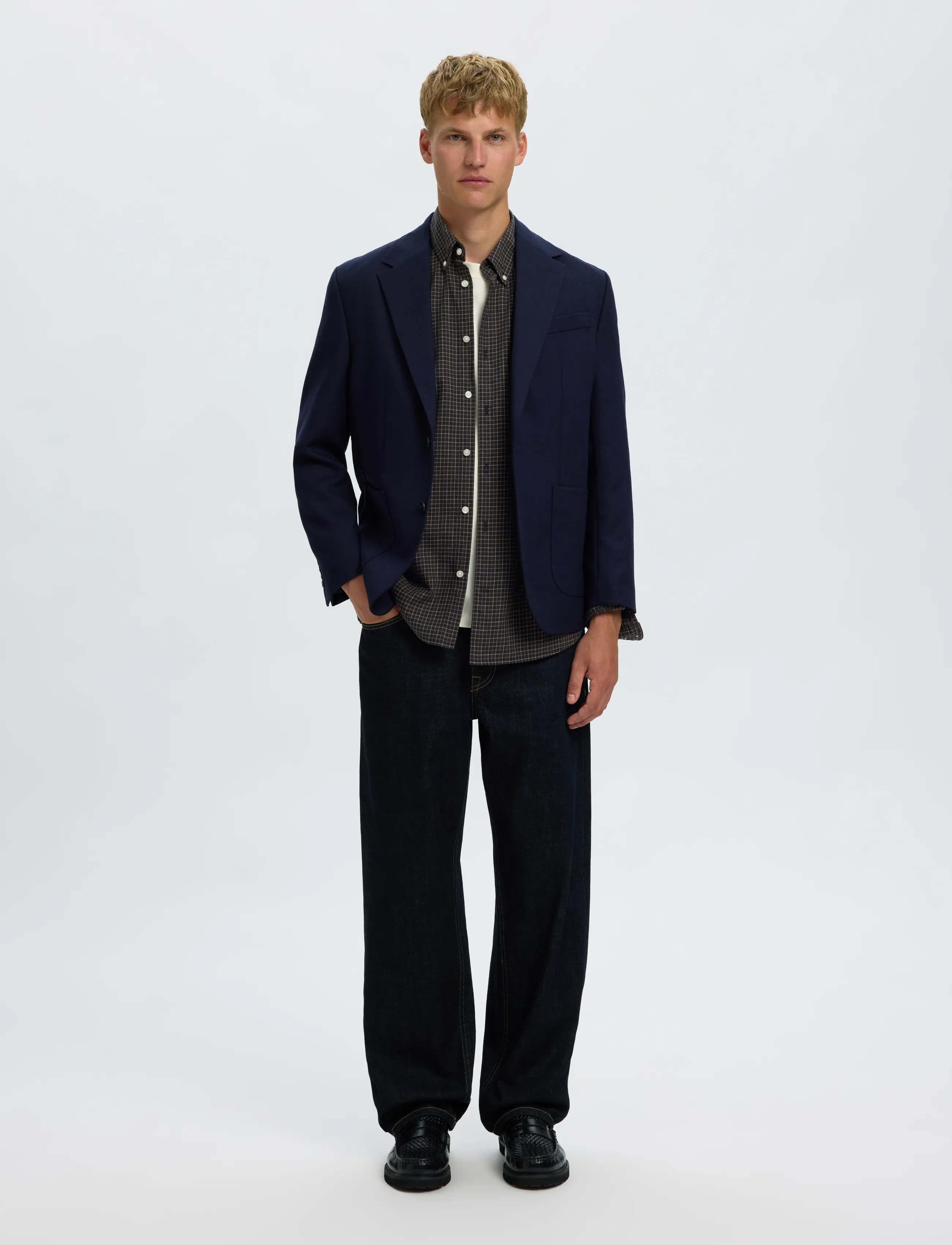 Selected - SLMREGCOLE JAY MELANGE LS SHIRT NOOS - mustriga särgid - dark sapphire - 5