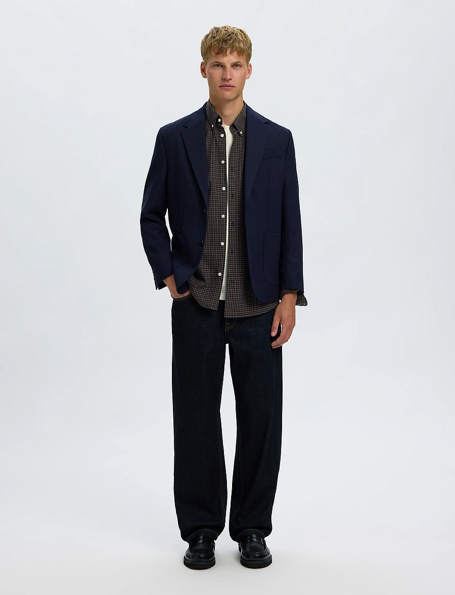 Selected - SLMREGCOLE JAY MELANGE LS SHIRT NOOS - mustriga särgid - dark sapphire - 5
