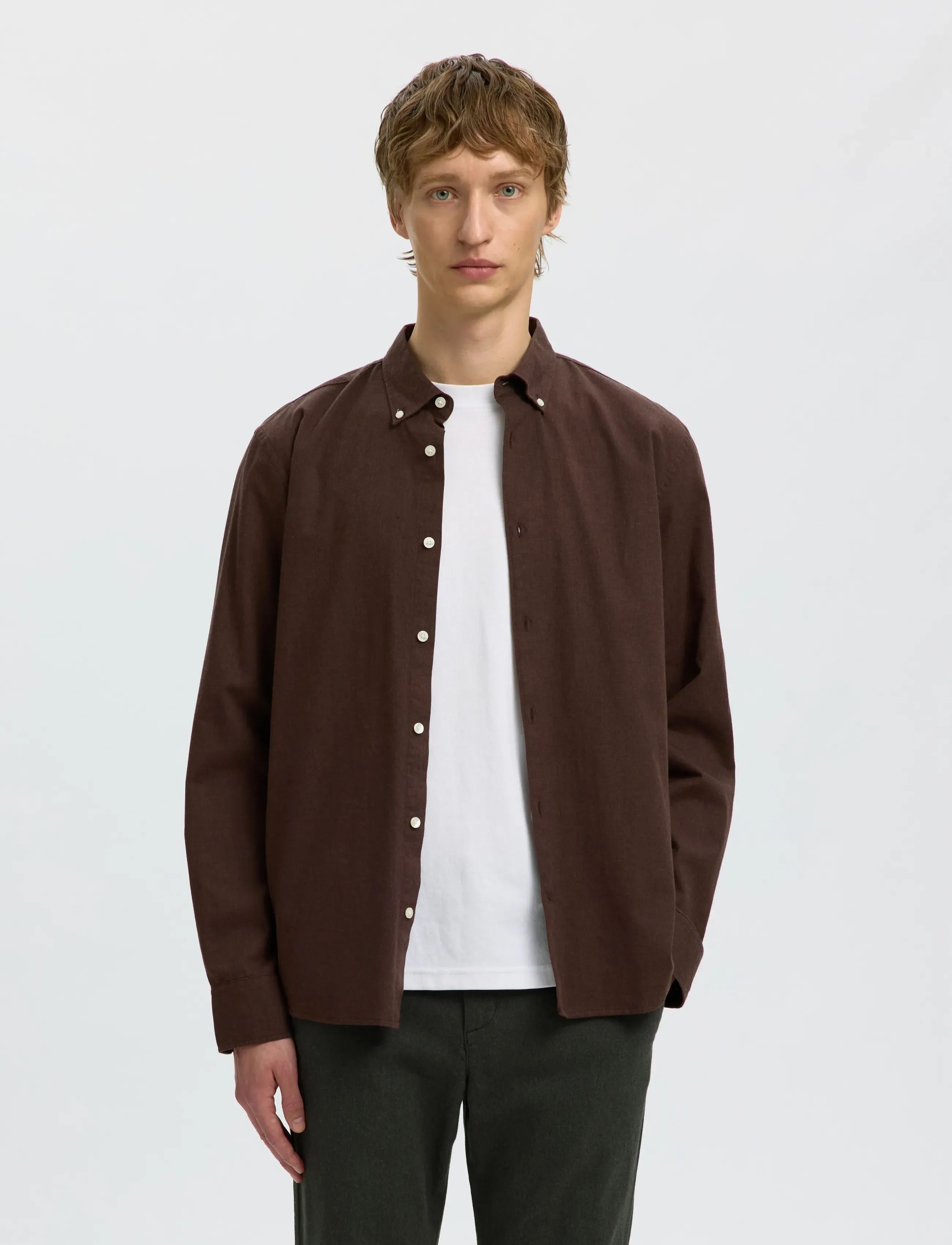 Selected SLMREGCOLE JAY MELANGE LS SHIRT NOOS - Casual skjorter - DELICIOSO / brown