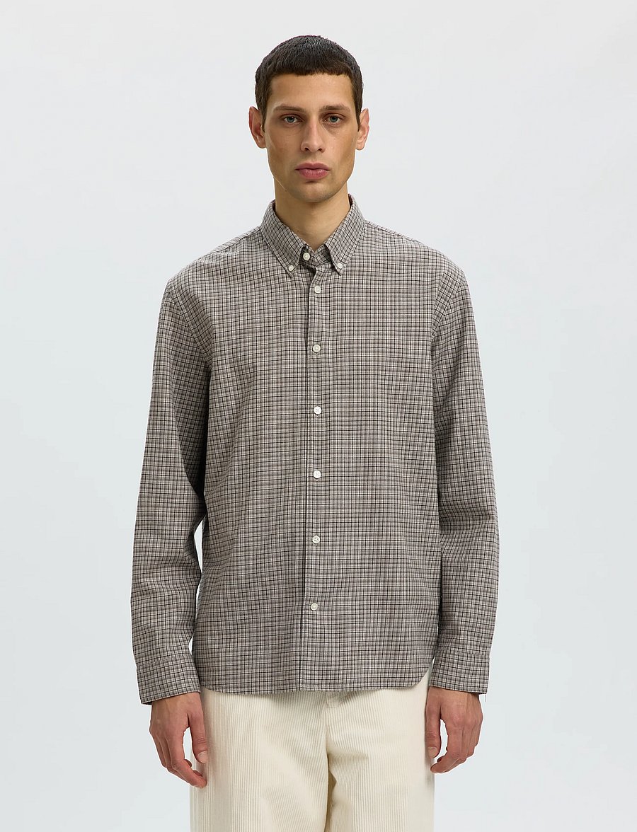 Selected - SLMREGCOLE JAY MELANGE LS SHIRT NOOS - mustriga särgid - paloma - 0