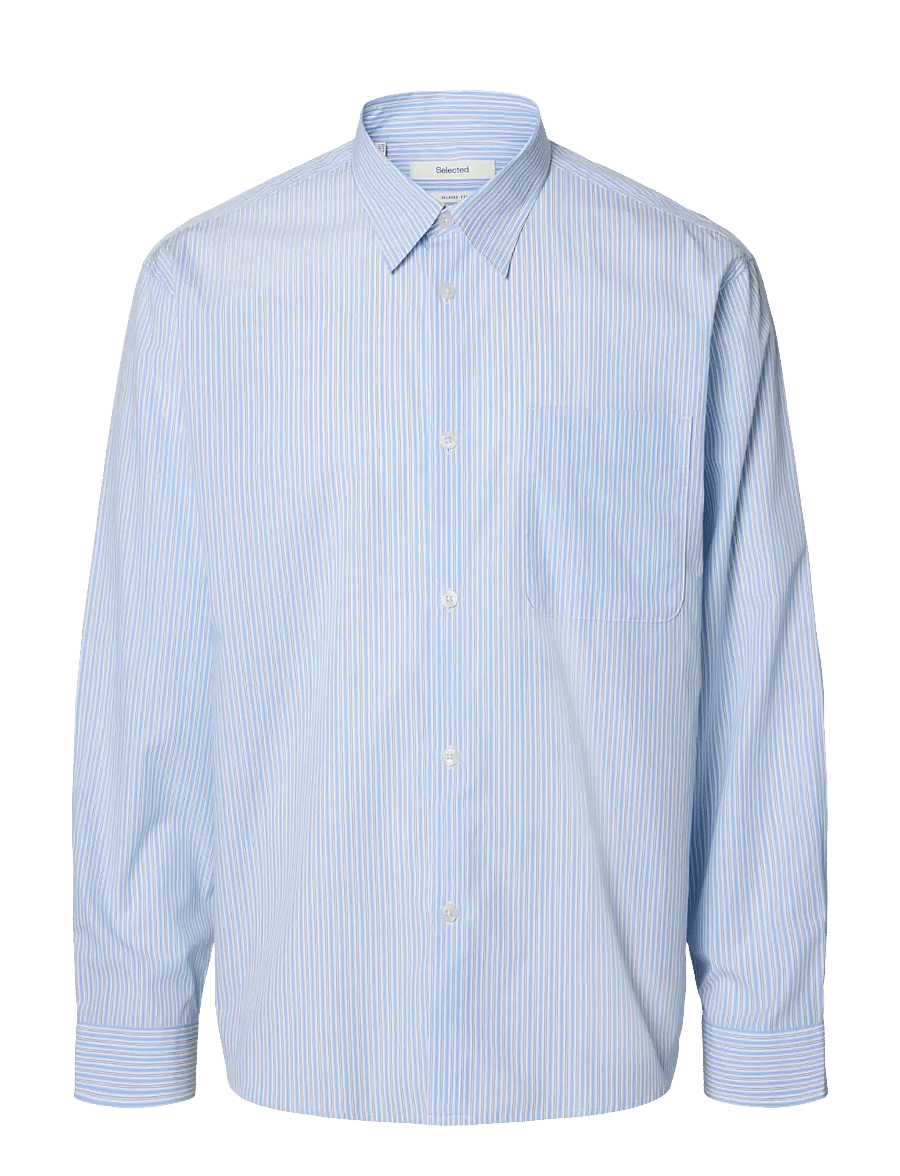 Selected - SLMRLXSANDER ISAK POPLIN LS SHIRT NOOS - gestreifte hemden - cashmere blue - 1