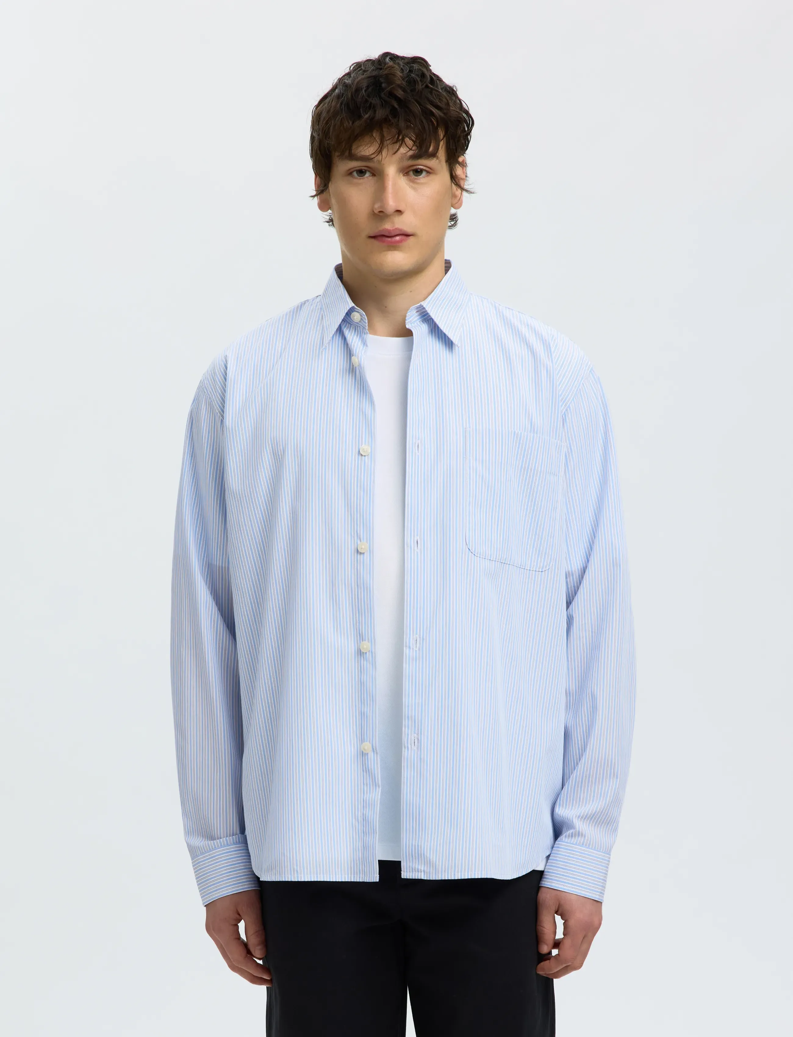 Selected Slmrlxsander Isak Poplin Ls Shirt Noos, L, Blue, Skjorter > Afslappet Shirts, Herre
