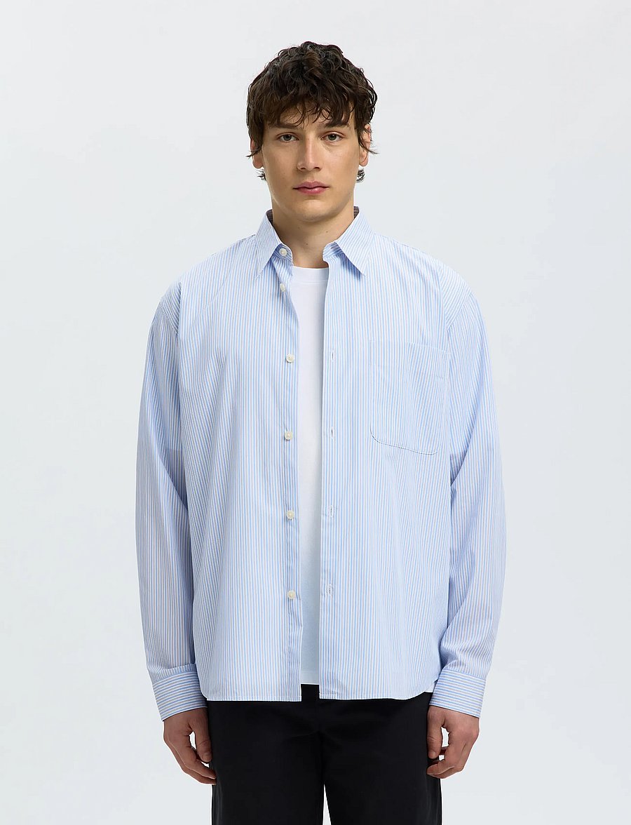 Selected - SLMRLXSANDER ISAK POPLIN LS SHIRT NOOS - gestreifte hemden - cashmere blue - 0