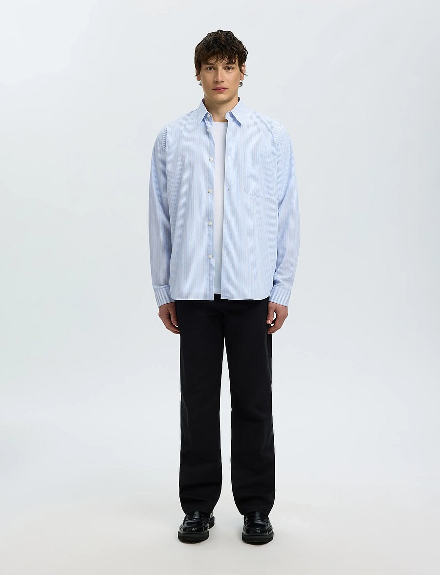 Selected - SLMRLXSANDER ISAK POPLIN LS SHIRT NOOS - gestreifte hemden - cashmere blue - 3